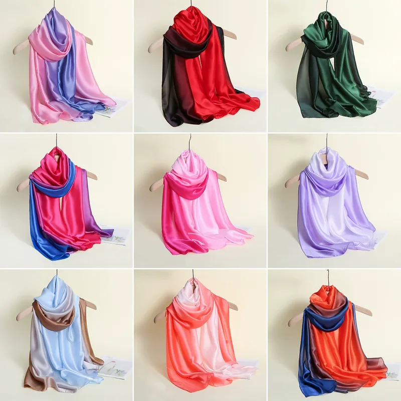 Gradient Silk-Look Long Scarf