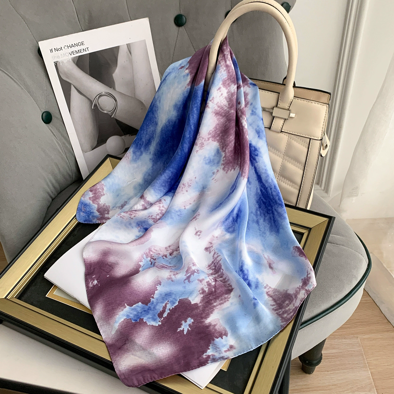 Tie-Dye Print Silk-Look Scarf view 2