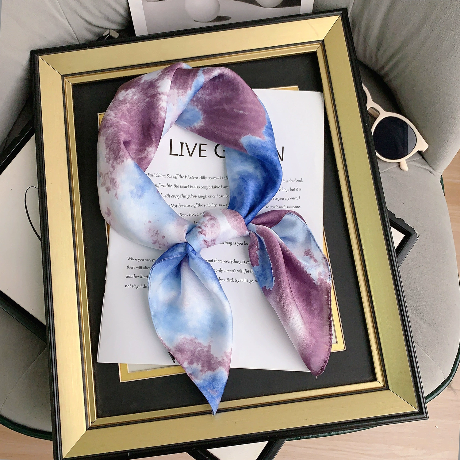 Tie-Dye Print Silk-Look Scarf view 3