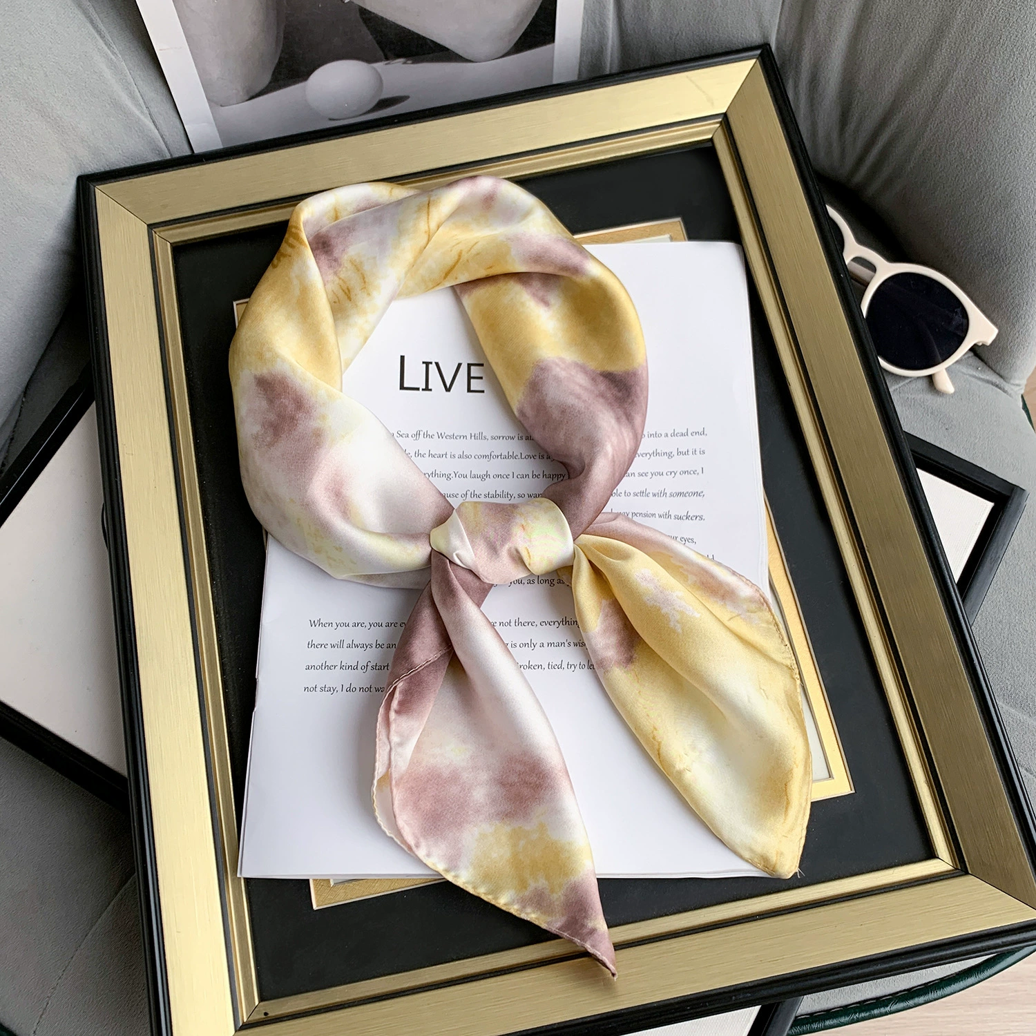 Tie-Dye Print Silk-Look Scarf view 4
