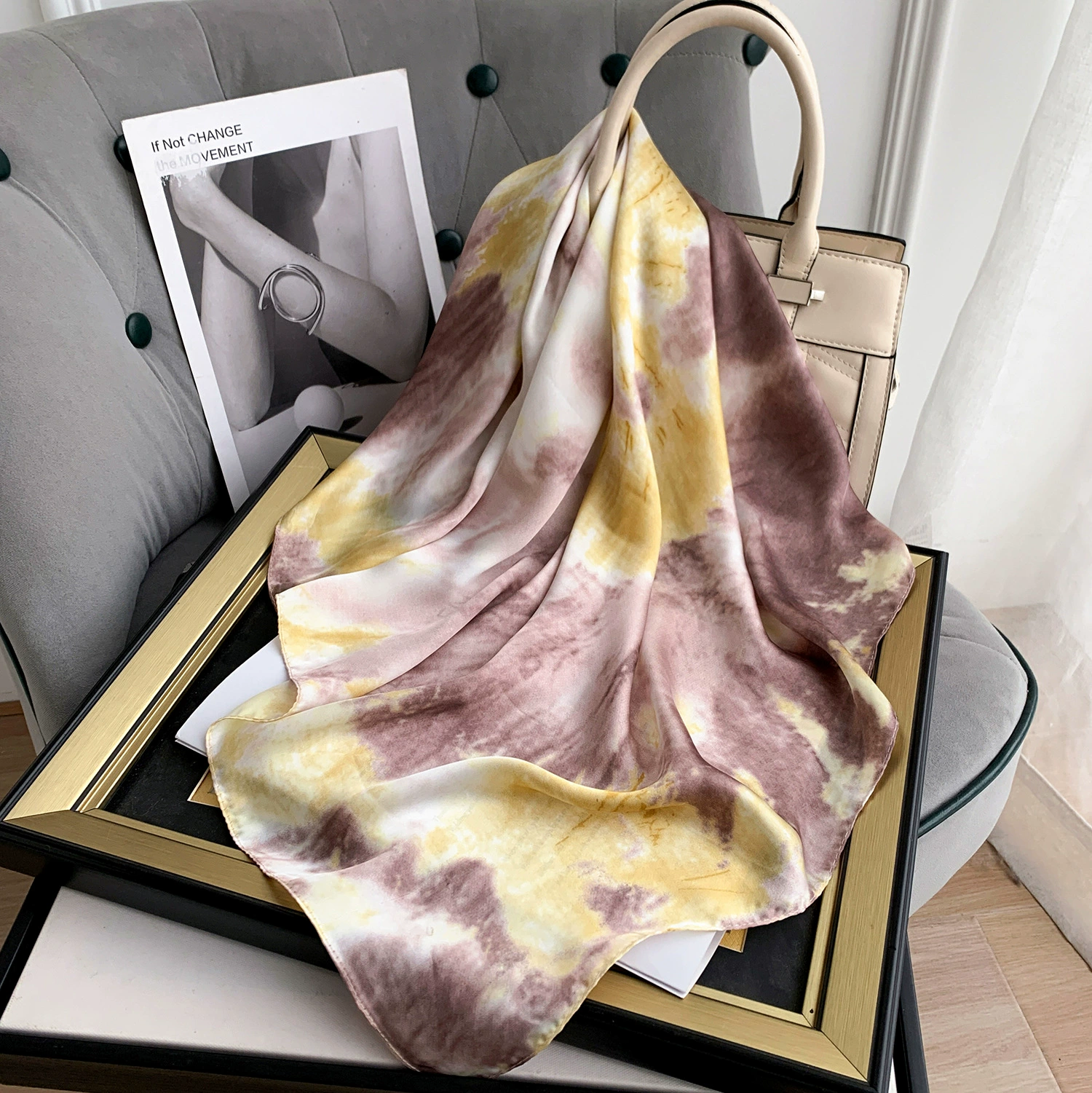 Tie-Dye Print Silk-Look Scarf view 6