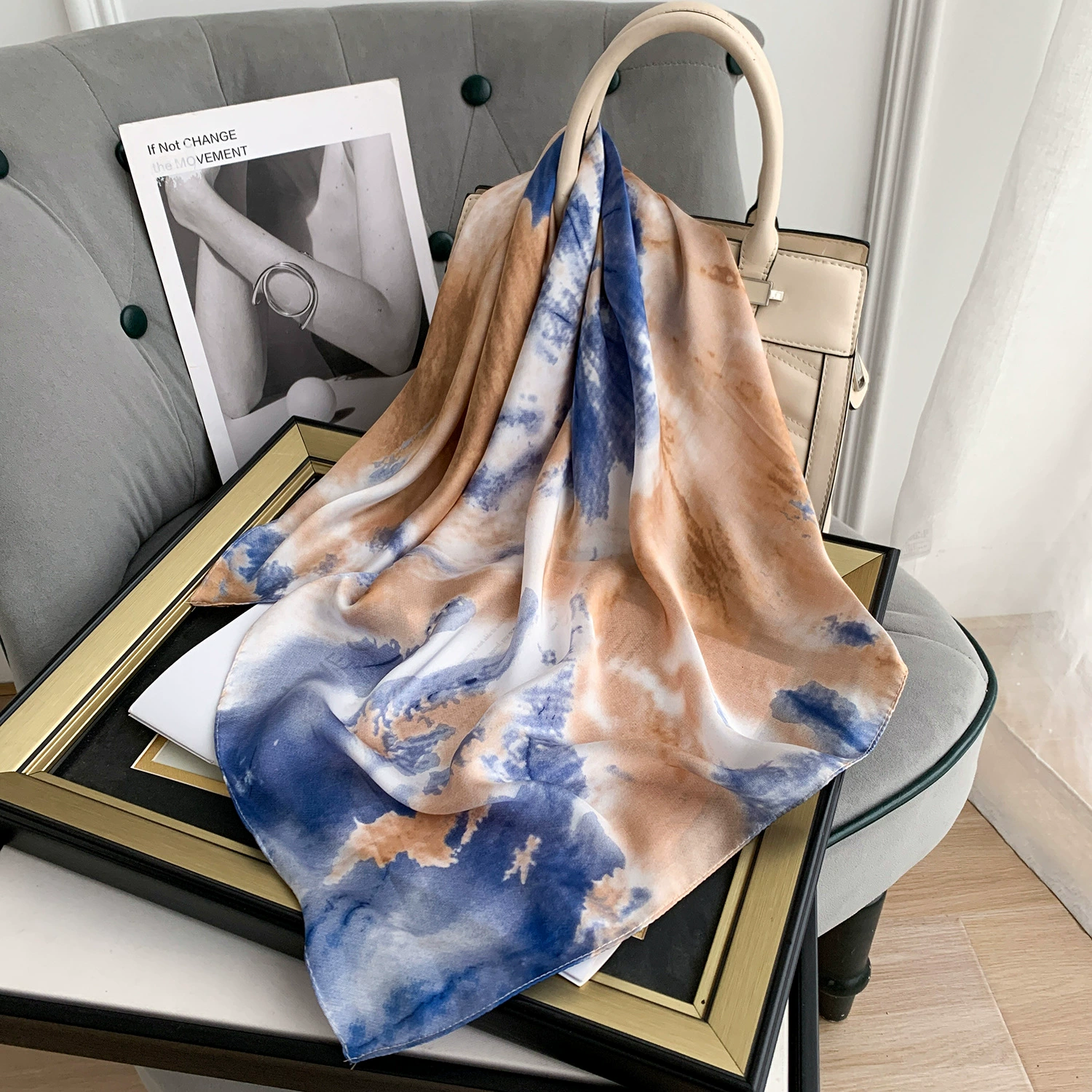 Tie-Dye Print Silk-Look Scarf view 7
