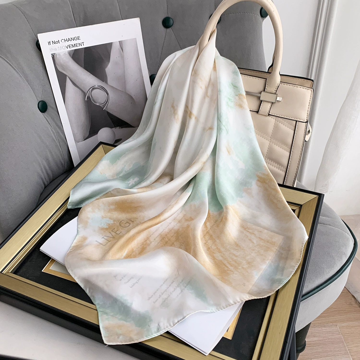 Tie-Dye Print Silk-Look Scarf view 8