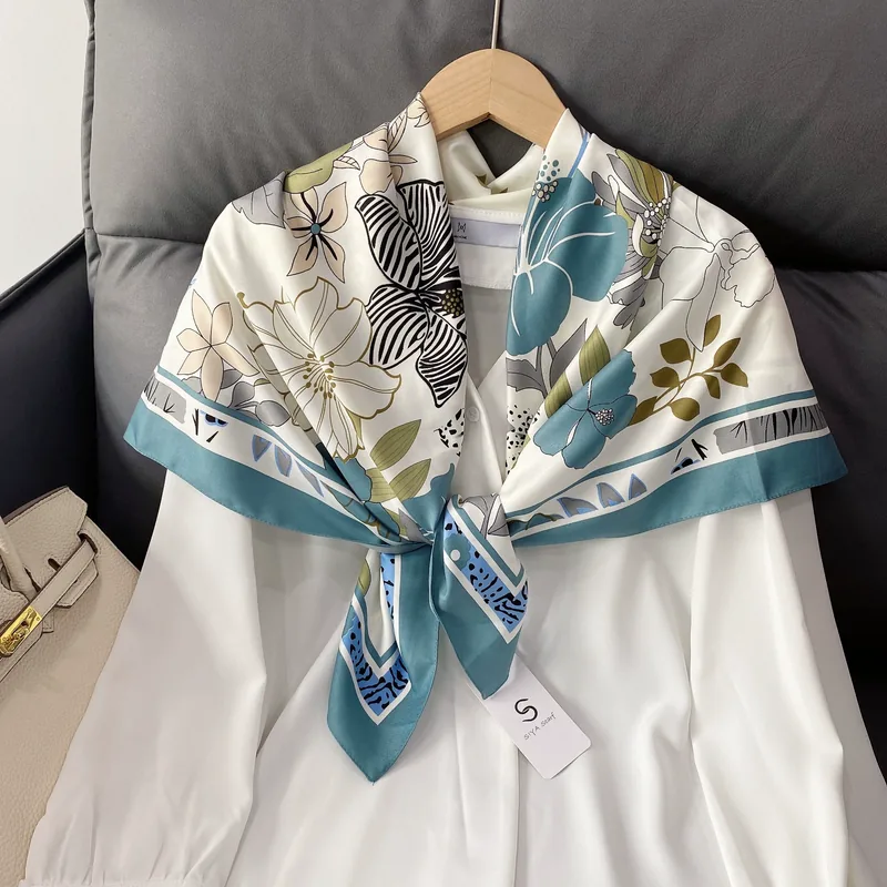 Floral Print Silk-Look Square Scarf
