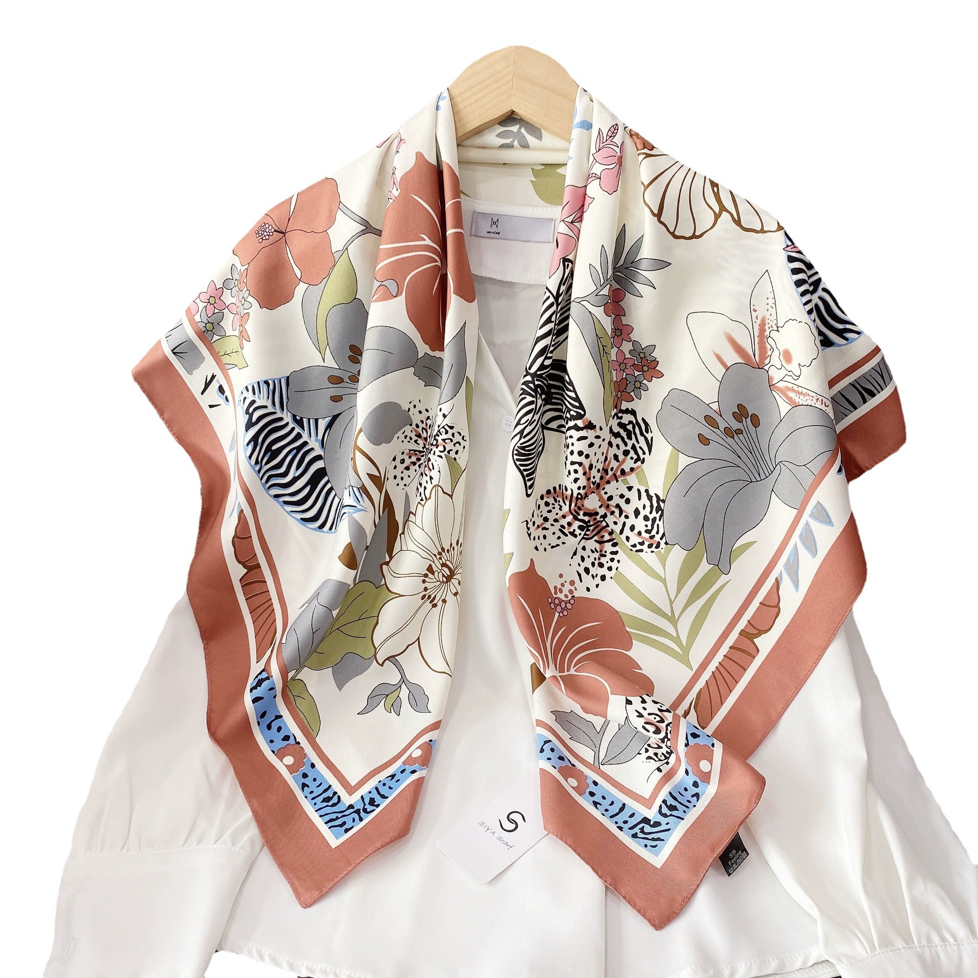 Floral Print Silk-Look Square Scarf view 5
