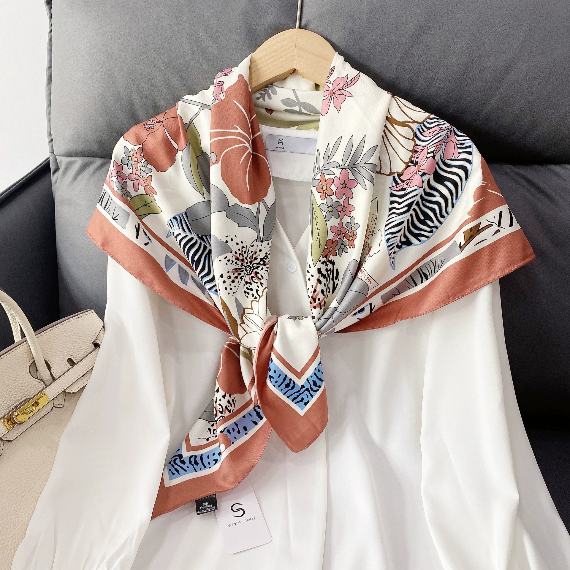 Floral Print Silk-Look Square Scarf view 7