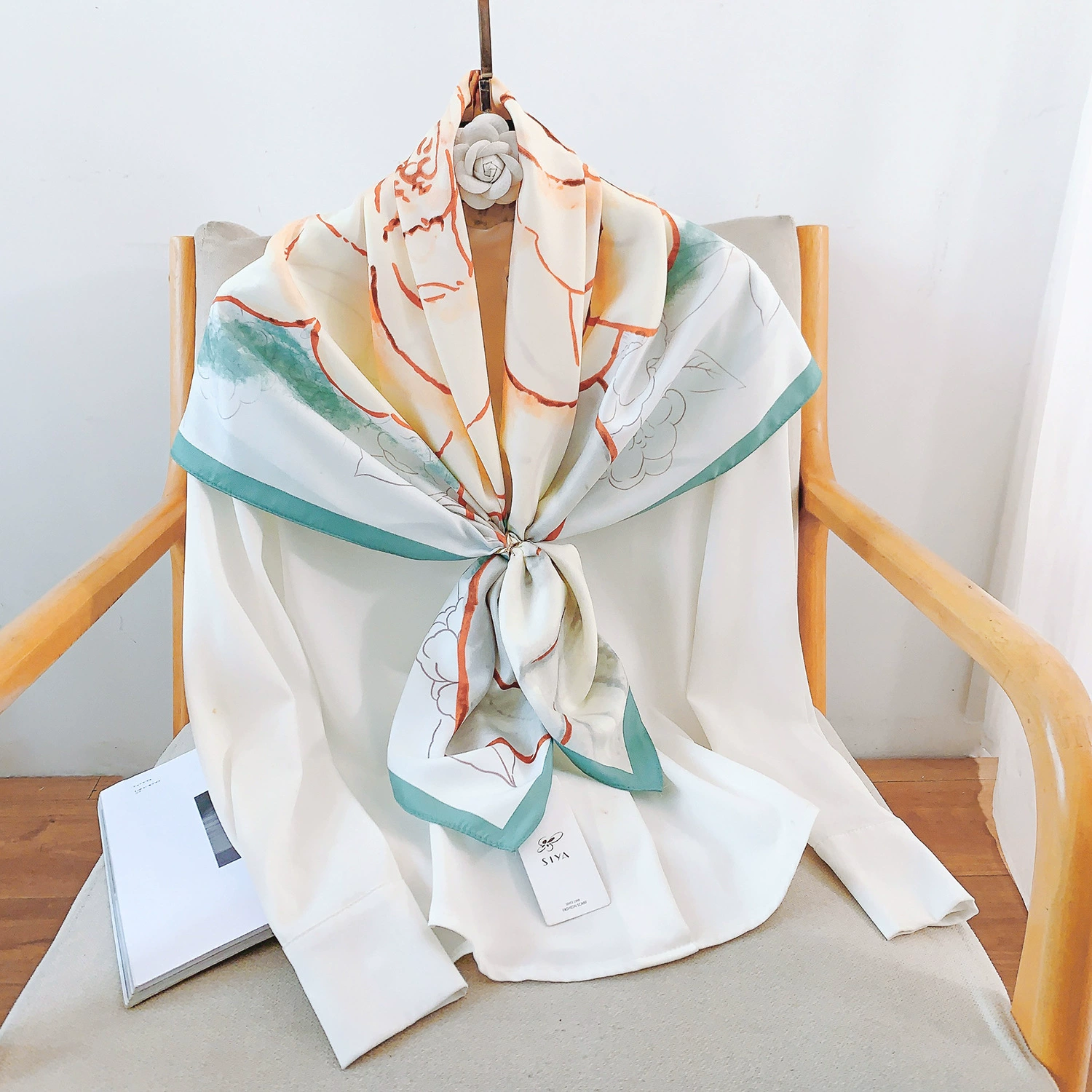 Floral Print Silk-Look Square Scarf view 9