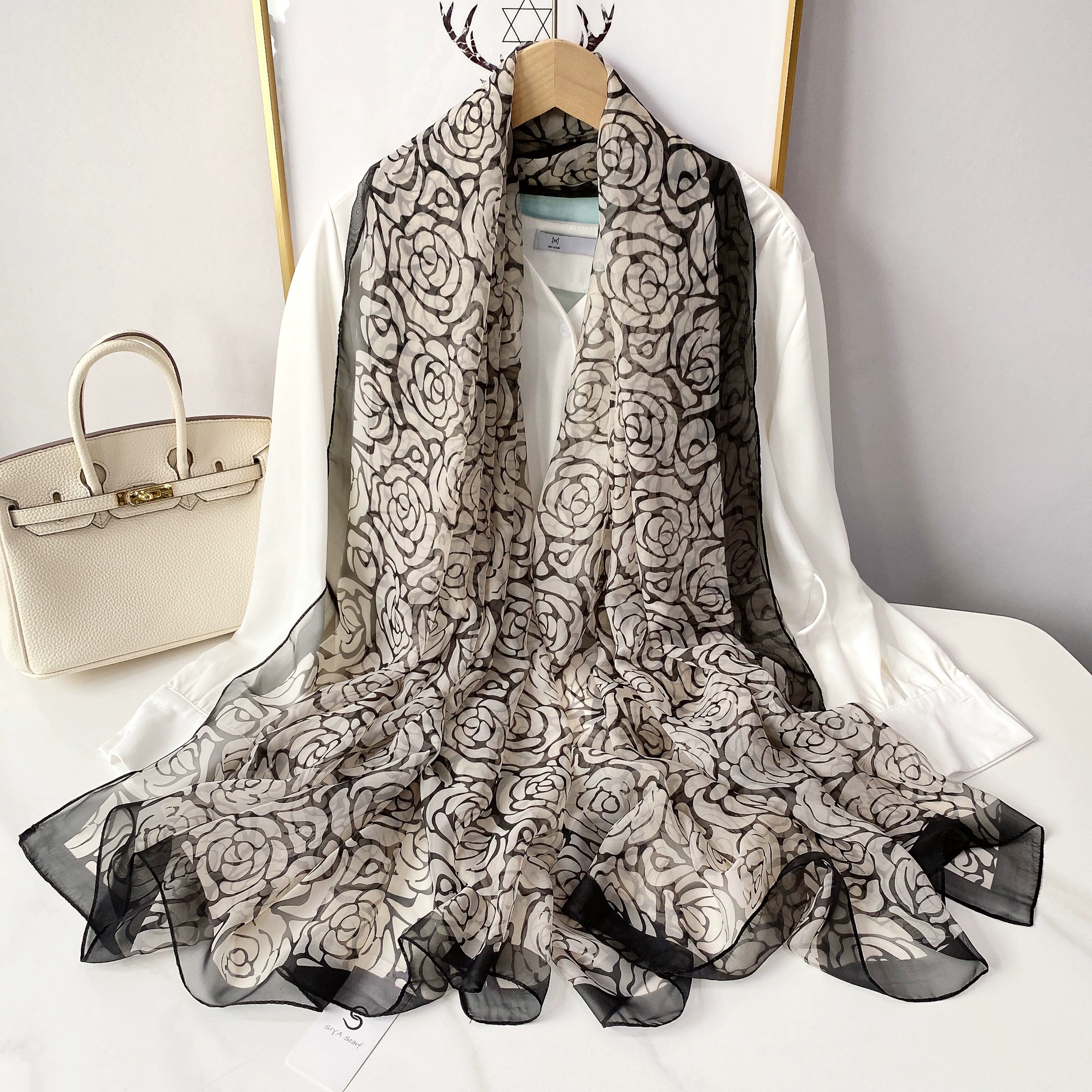 Camellia Print Sheer Scarf view 4