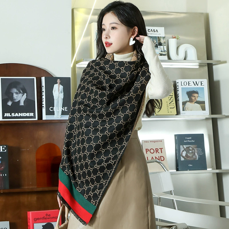 Retro Jacquard Faux Cashmere Scarf with Tassels