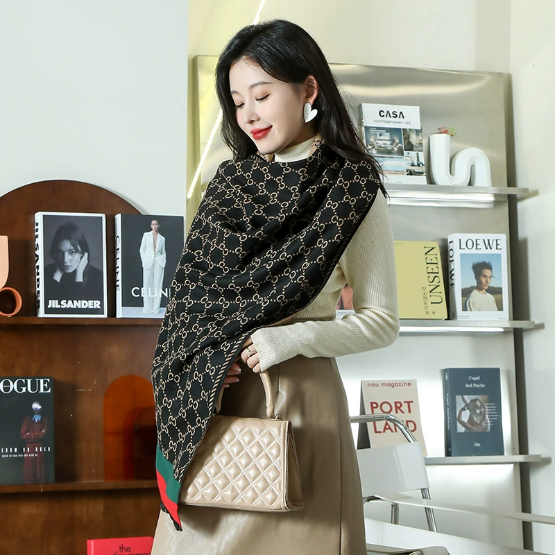 Retro Jacquard Faux Cashmere Scarf with Tassels view 2