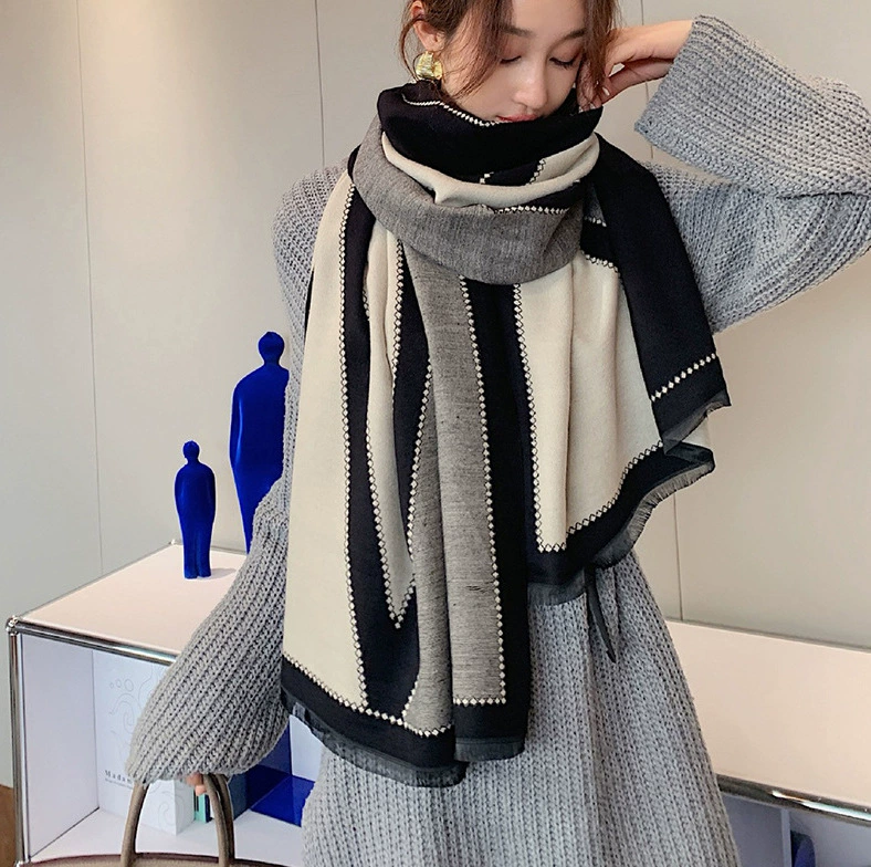 Retro Jacquard Faux Cashmere Scarf with Tassels view 4