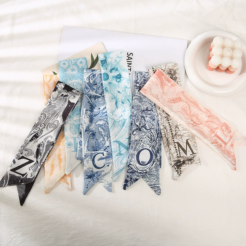 Printed Satin Twilly Scarf with Alphabet Pattern