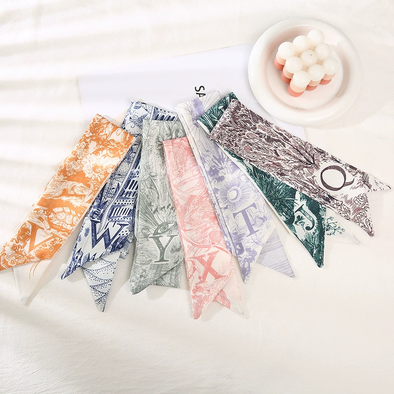 Printed Satin Twilly Scarf with Alphabet Pattern view 2