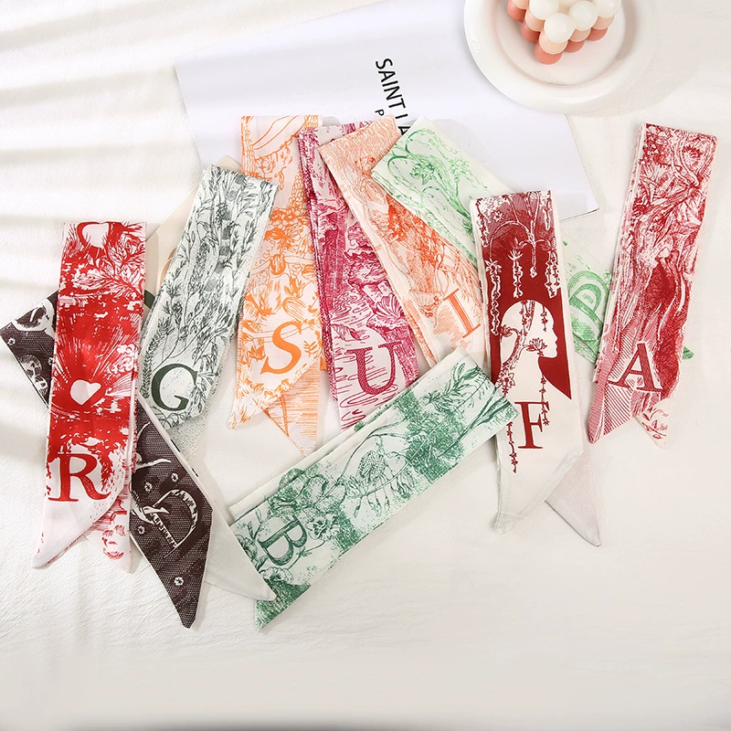Printed Satin Twilly Scarf with Alphabet Pattern view 3