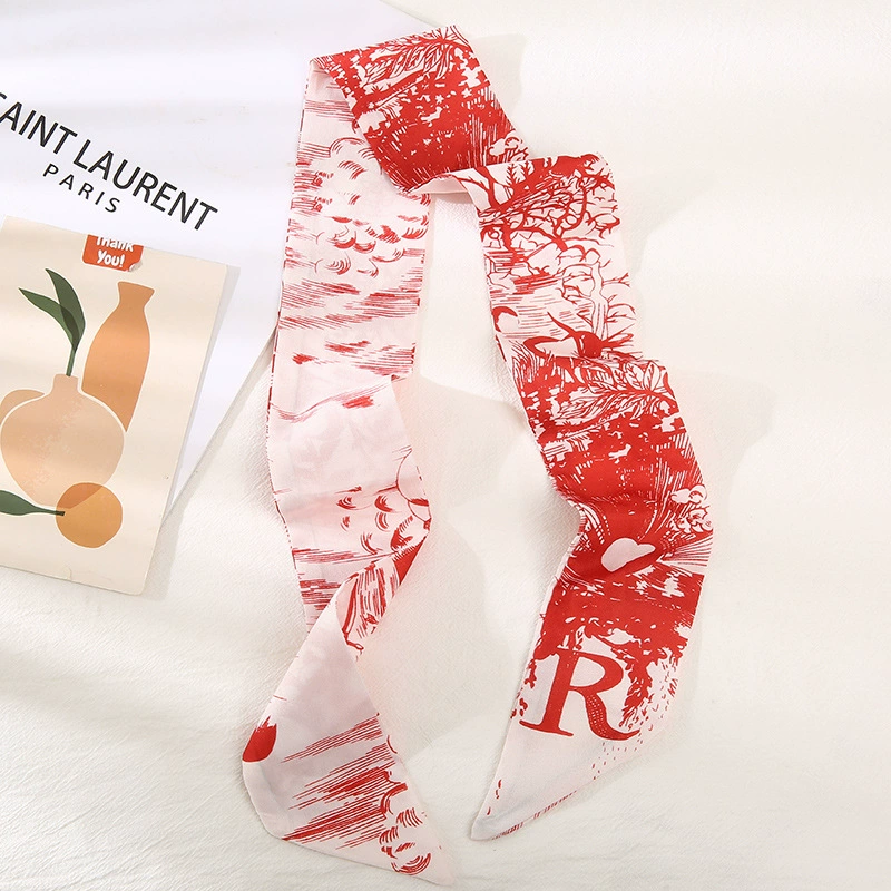 Printed Satin Twilly Scarf with Alphabet Pattern view 4