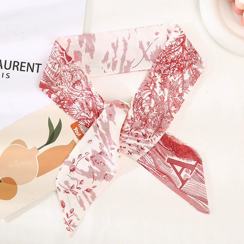 Printed Satin Twilly Scarf with Alphabet Pattern view 6