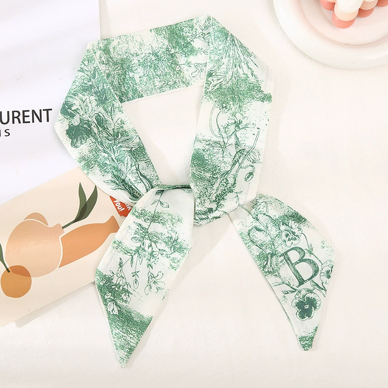 Printed Satin Twilly Scarf with Alphabet Pattern view 7