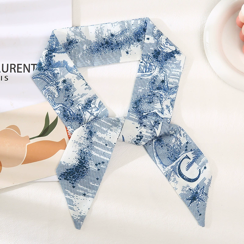Printed Satin Twilly Scarf with Alphabet Pattern view 8