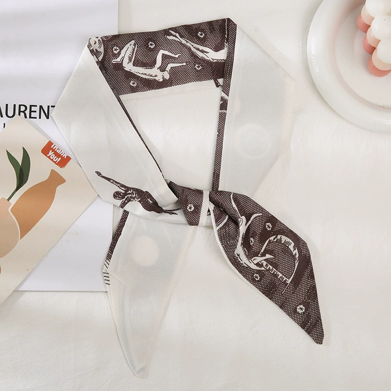 Printed Satin Twilly Scarf with Alphabet Pattern view 9