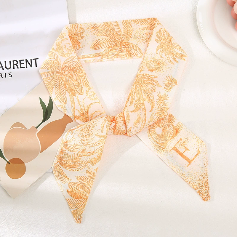 Printed Satin Twilly Scarf with Alphabet Pattern view 10