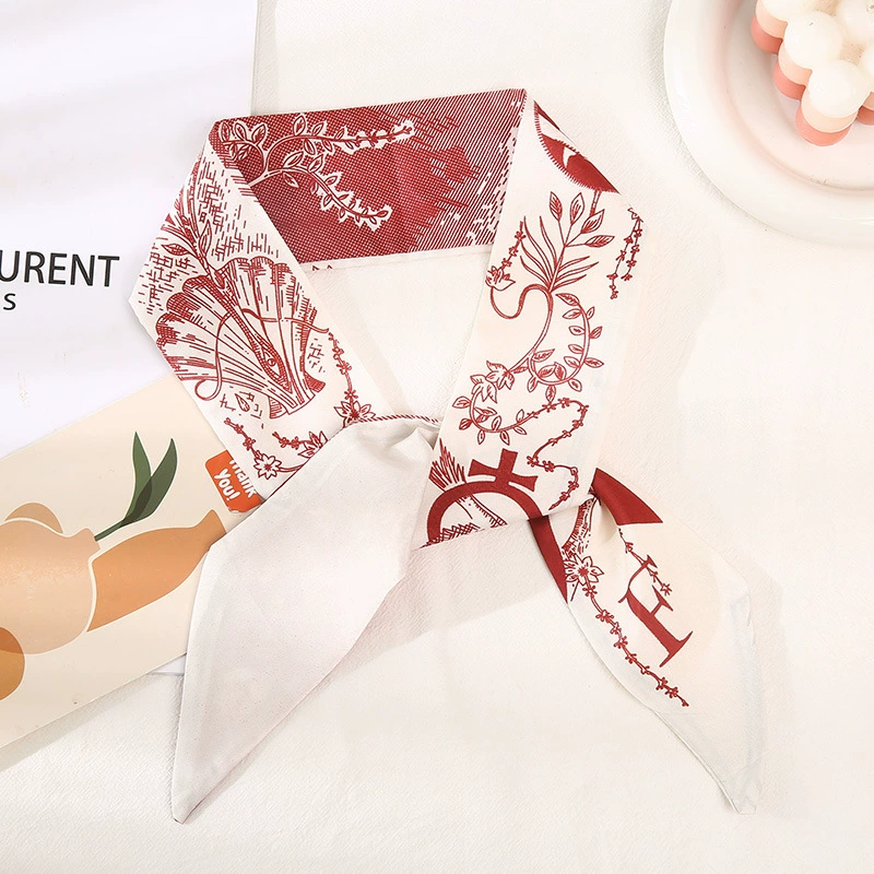 Printed Satin Twilly Scarf with Alphabet Pattern view 11