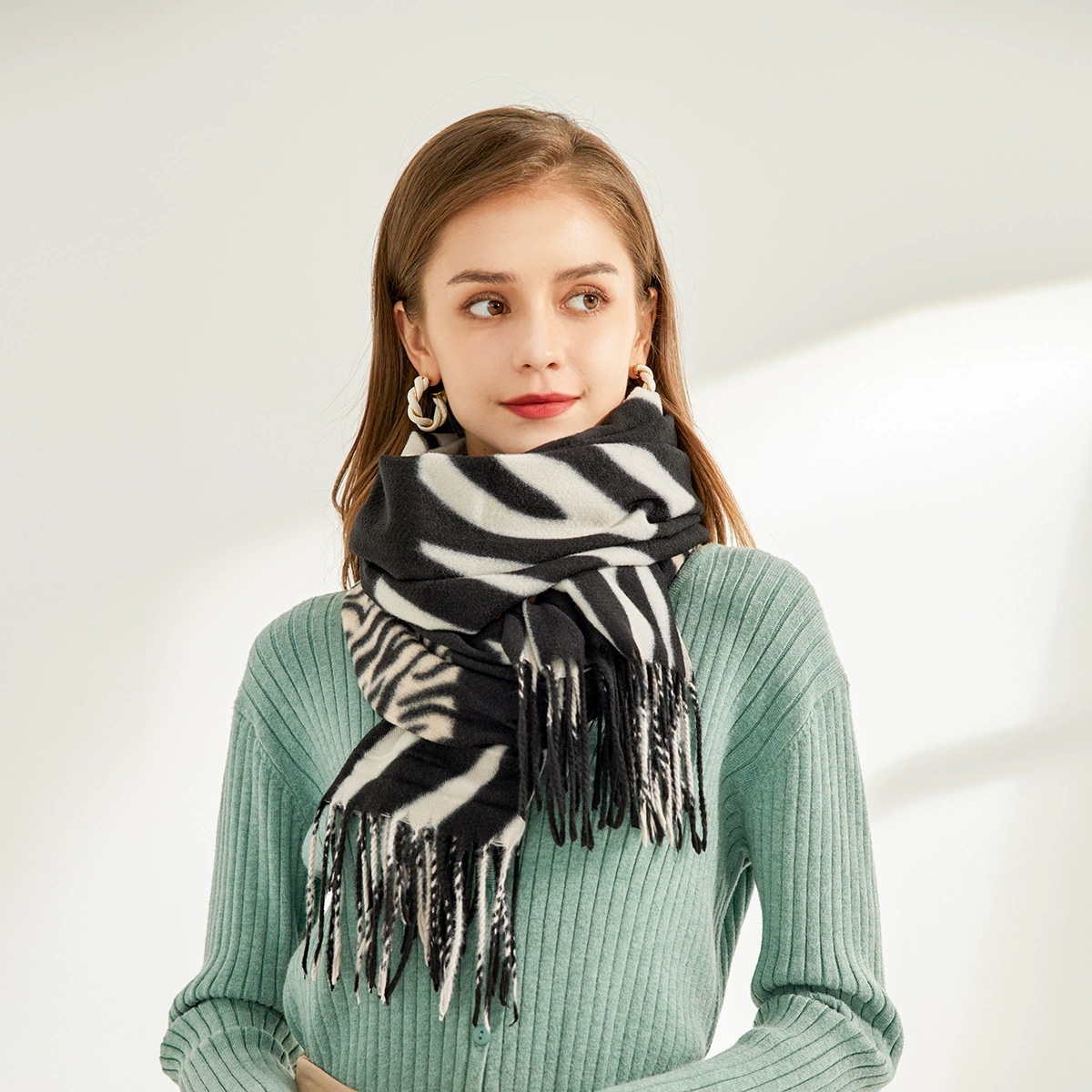 Zebra Print Fringed Scarf Wrap view 3
