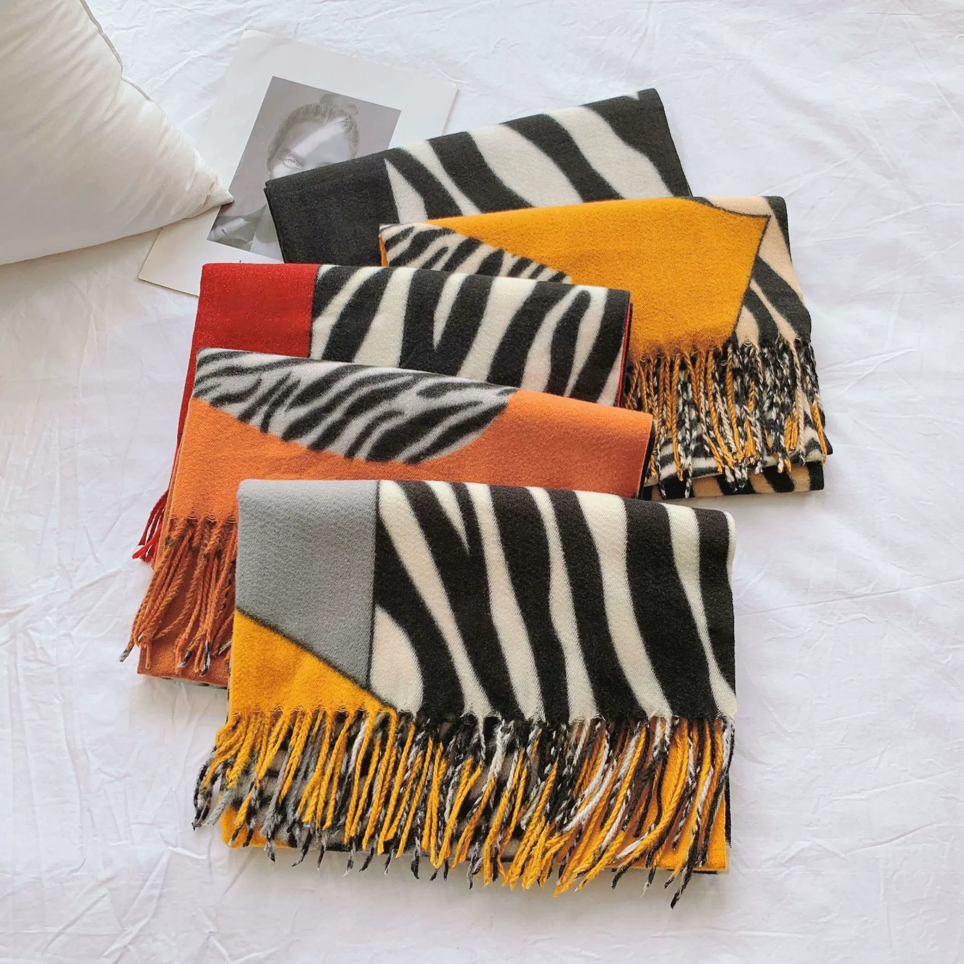 Zebra Print Fringed Scarf Wrap view 4