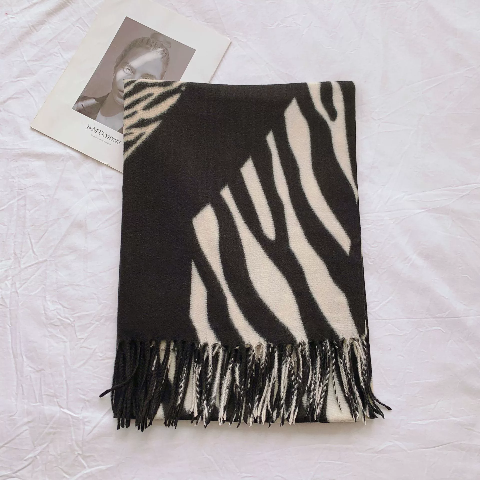 Zebra Print Fringed Scarf Wrap view 6