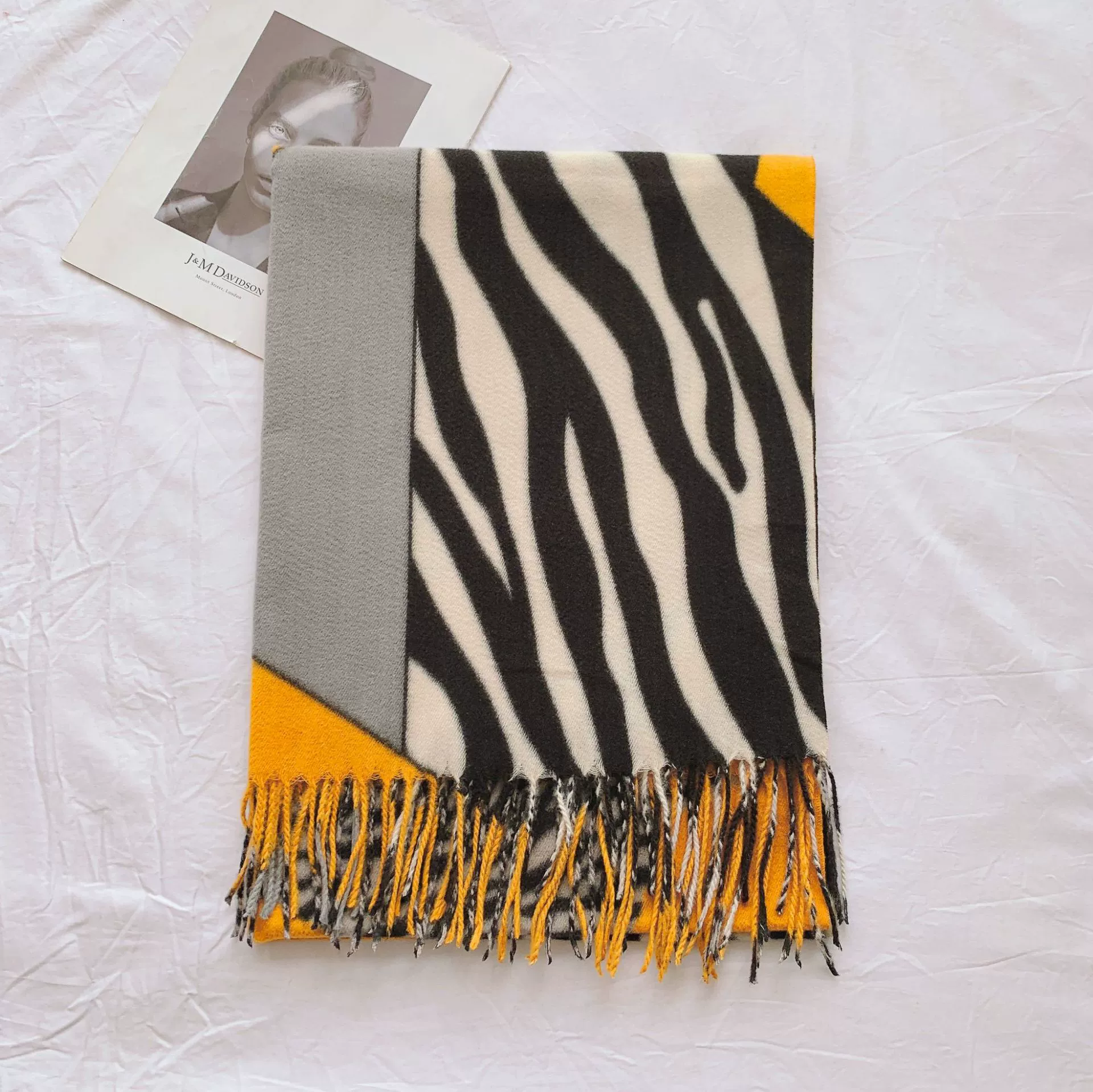 Zebra Print Fringed Scarf Wrap view 7