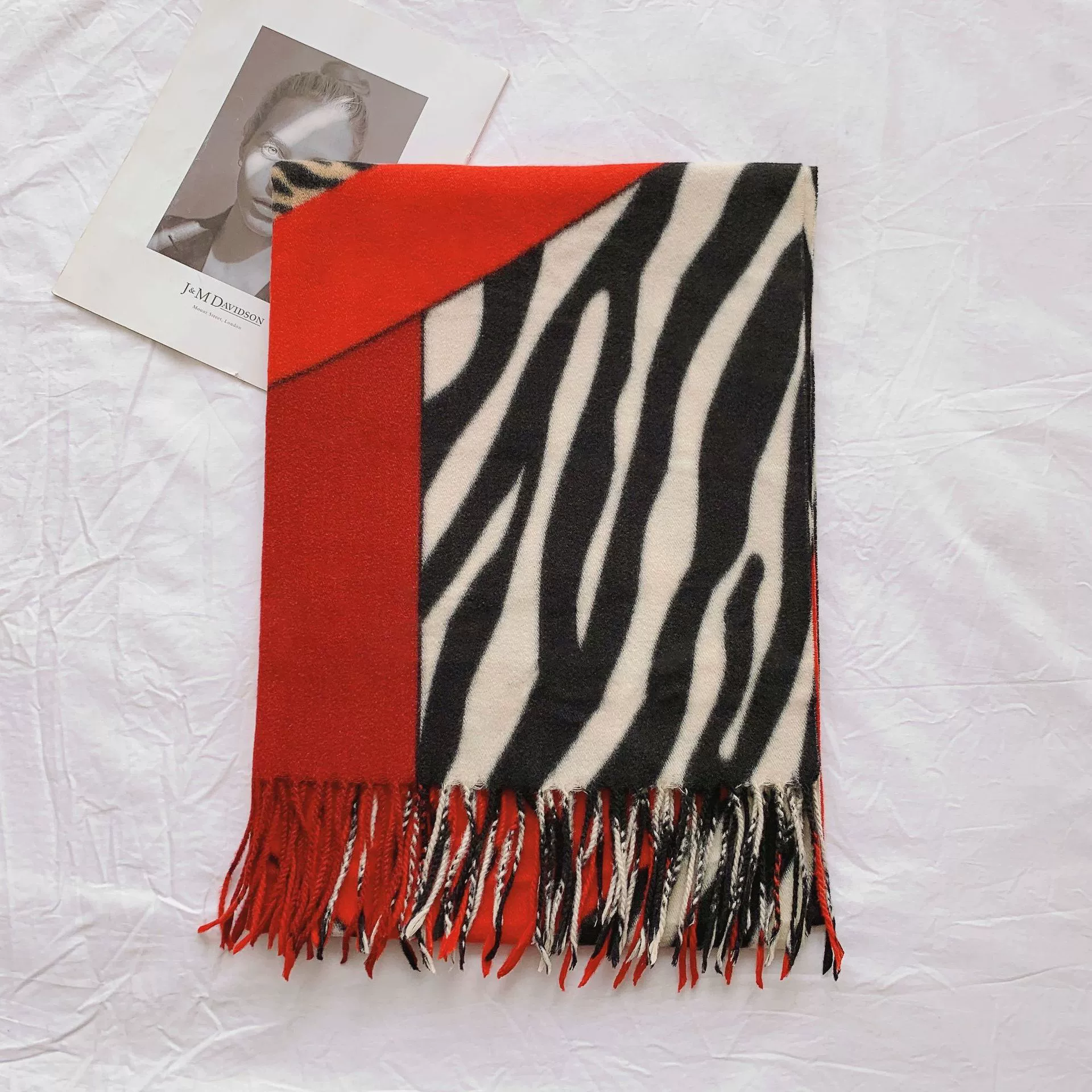Zebra Print Fringed Scarf Wrap view 8