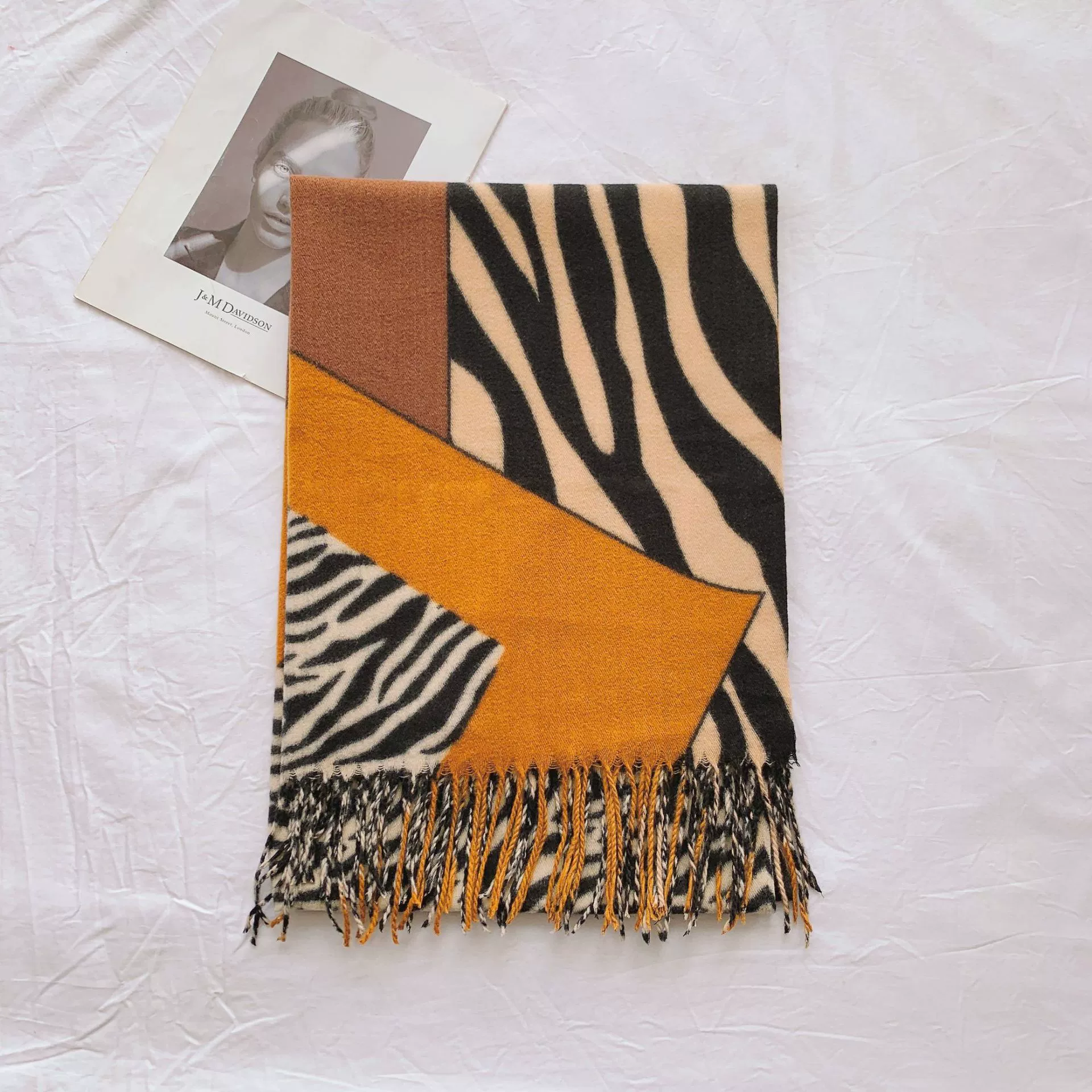 Zebra Print Fringed Scarf Wrap view 9