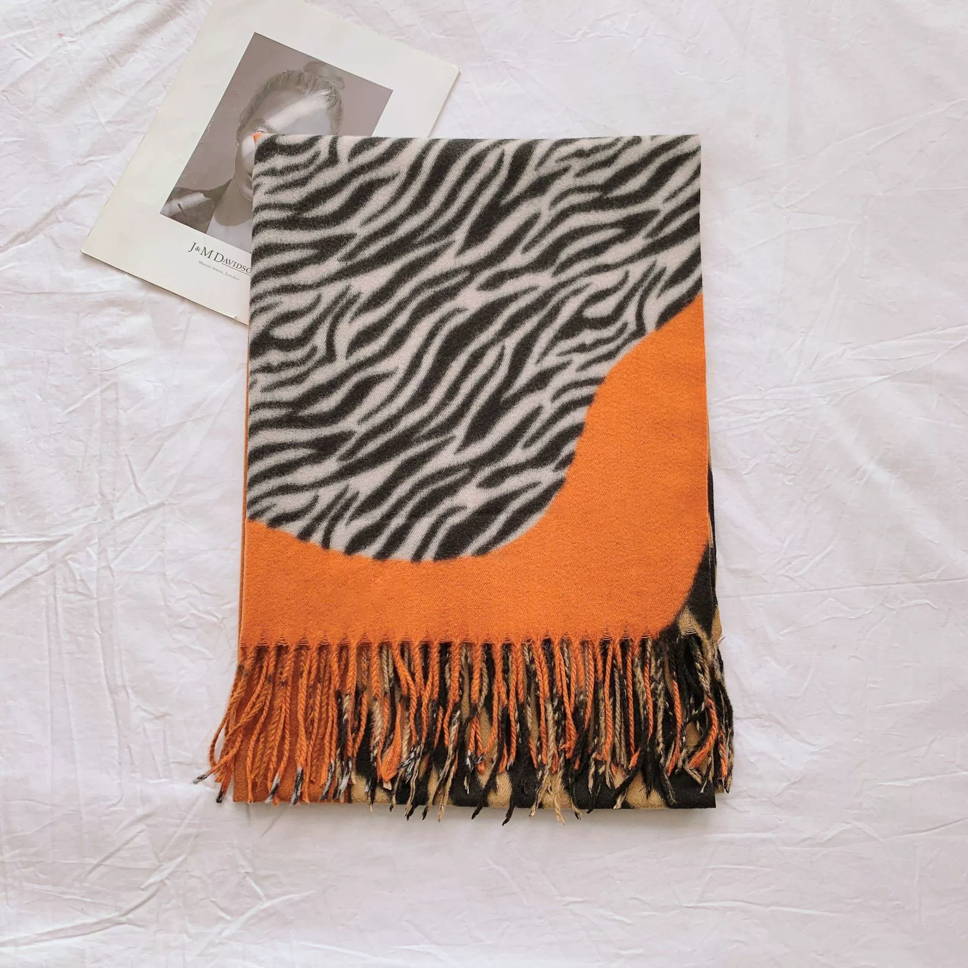 Zebra Print Fringed Scarf Wrap view 10