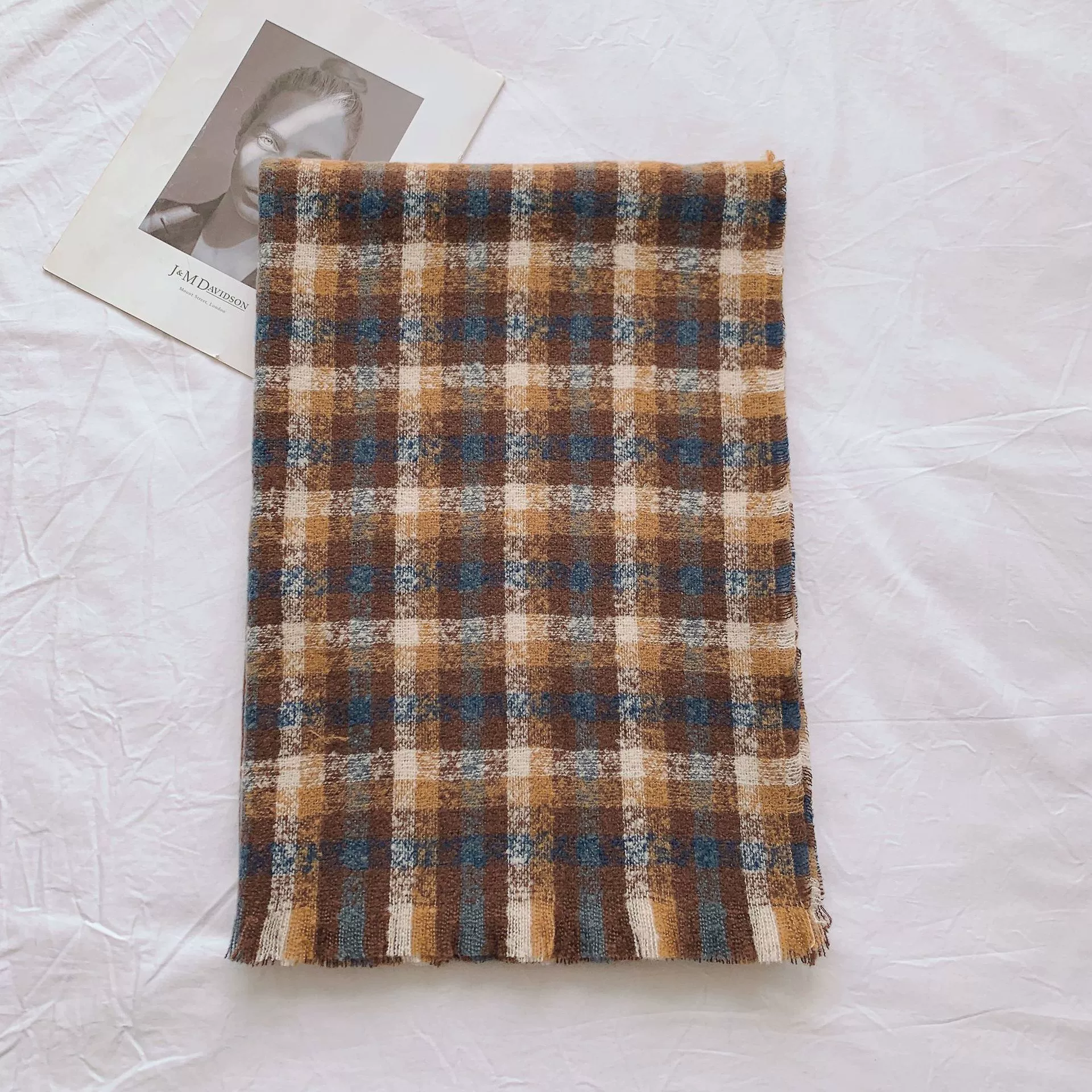 Plaid Print Fringed Scarf Wrap view 7