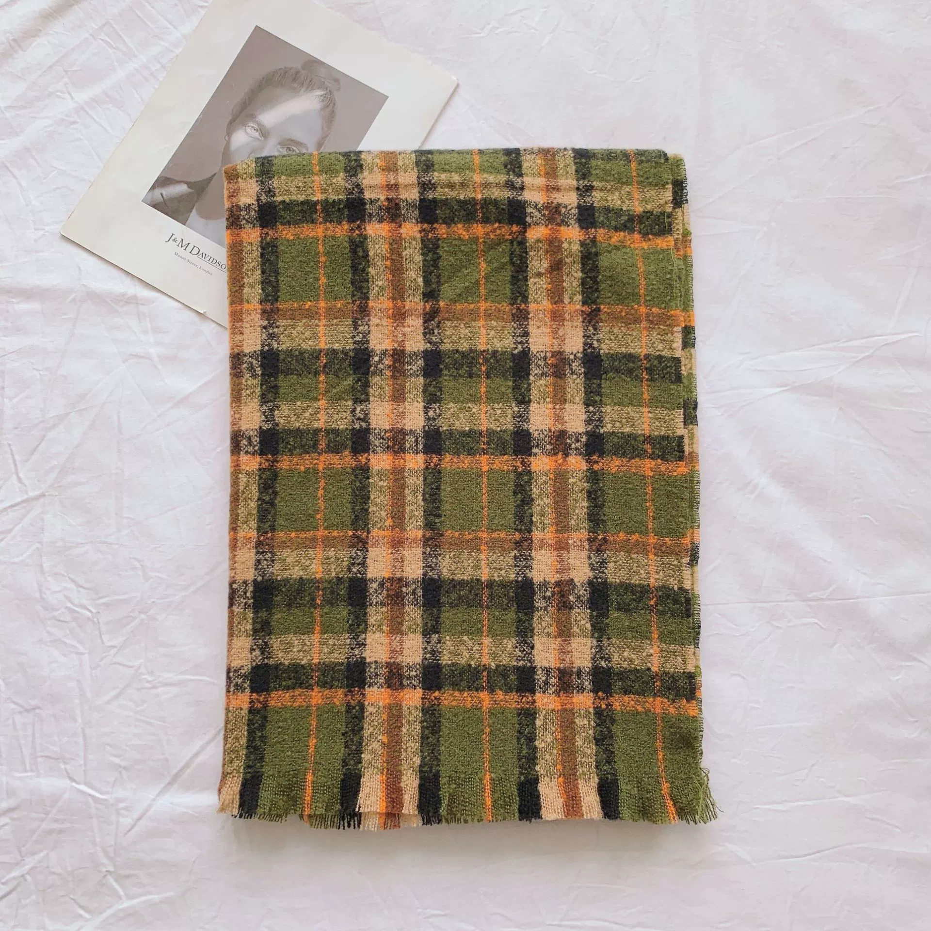 Plaid Print Fringed Scarf Wrap view 8