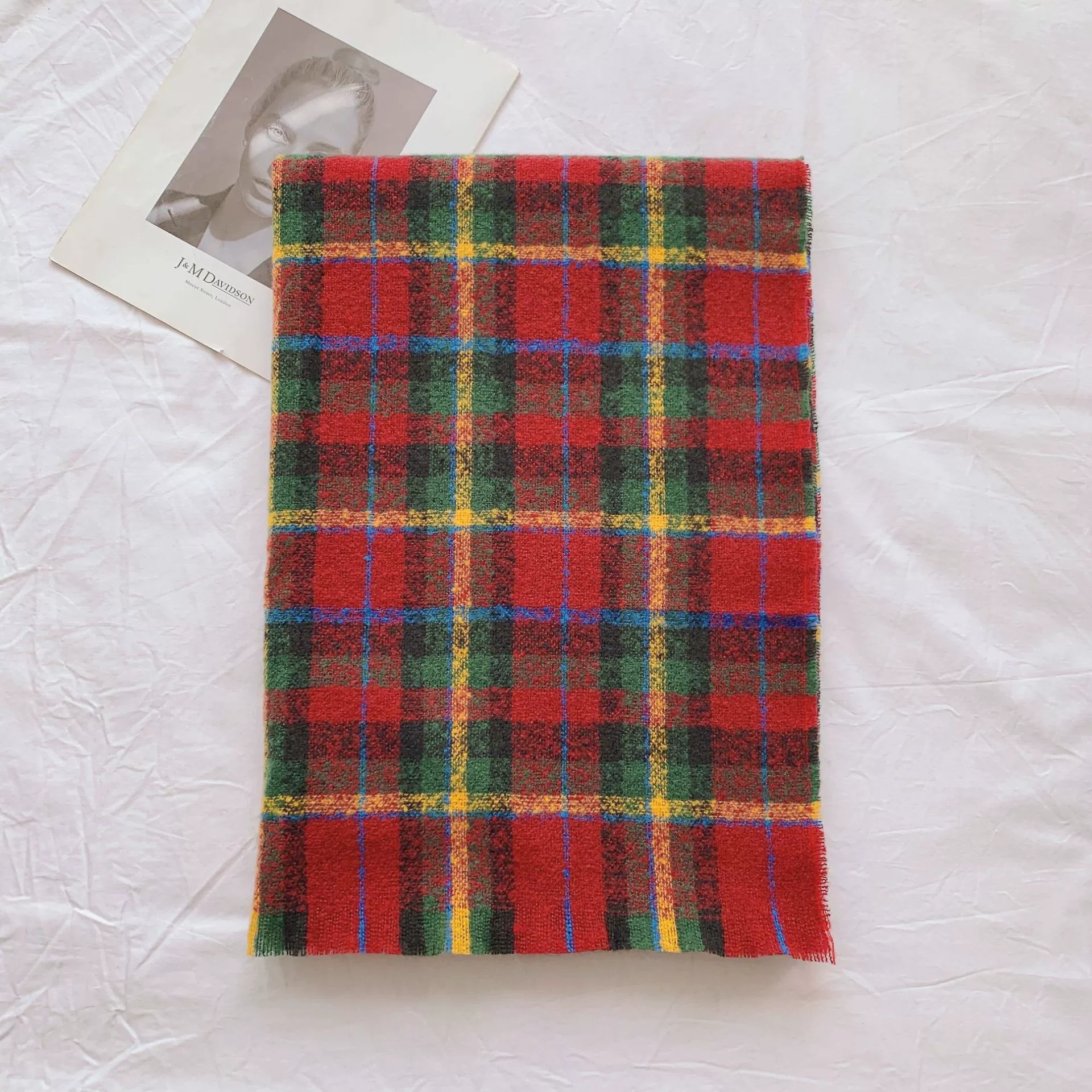 Plaid Print Fringed Scarf Wrap view 9