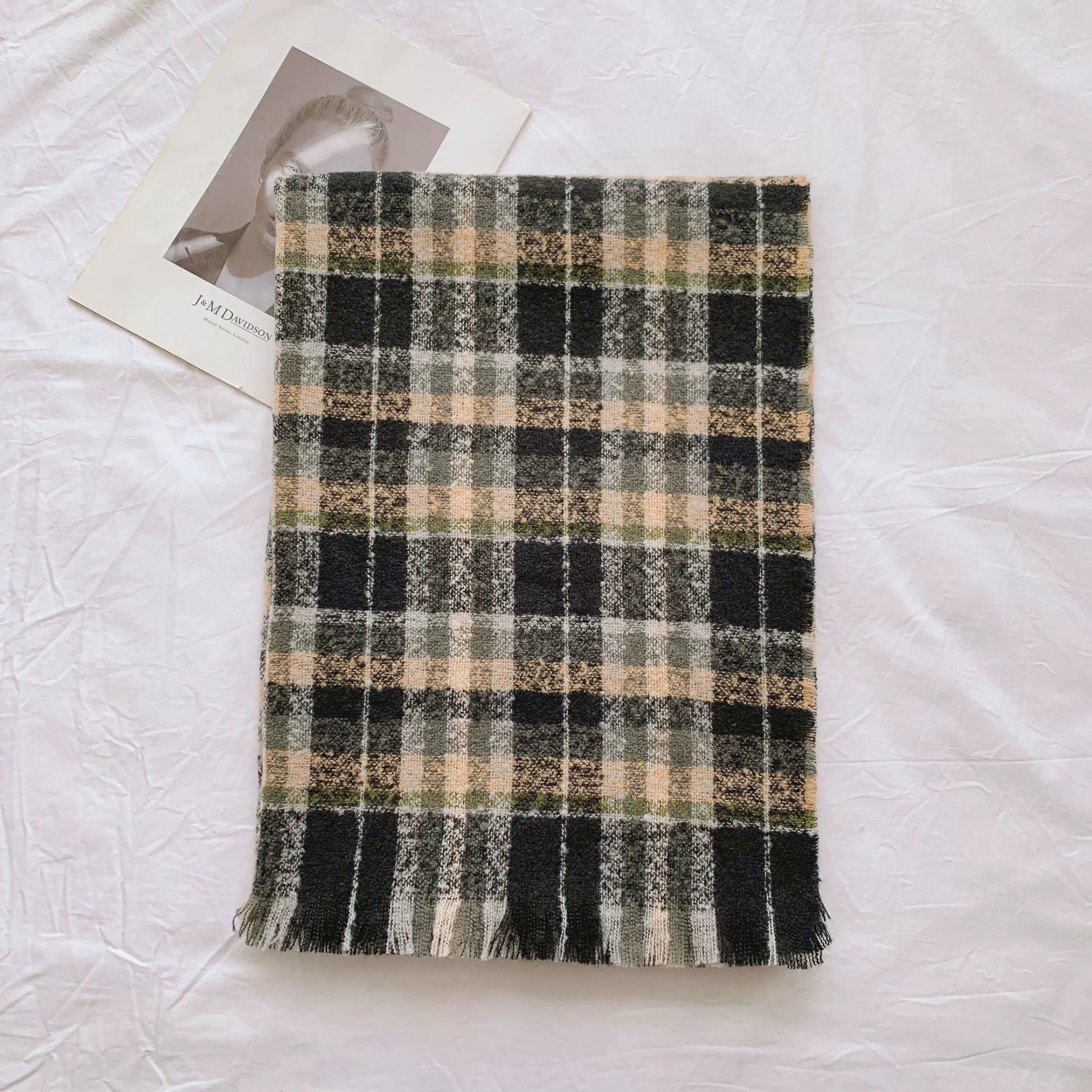 Plaid Print Fringed Scarf Wrap view 10