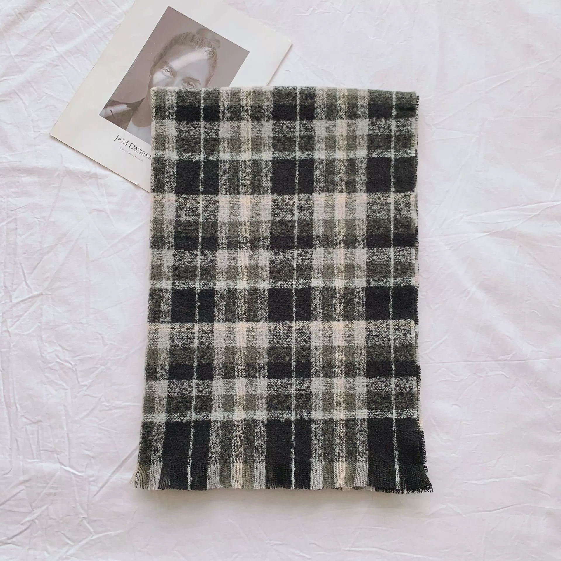 Plaid Print Fringed Scarf Wrap view 11