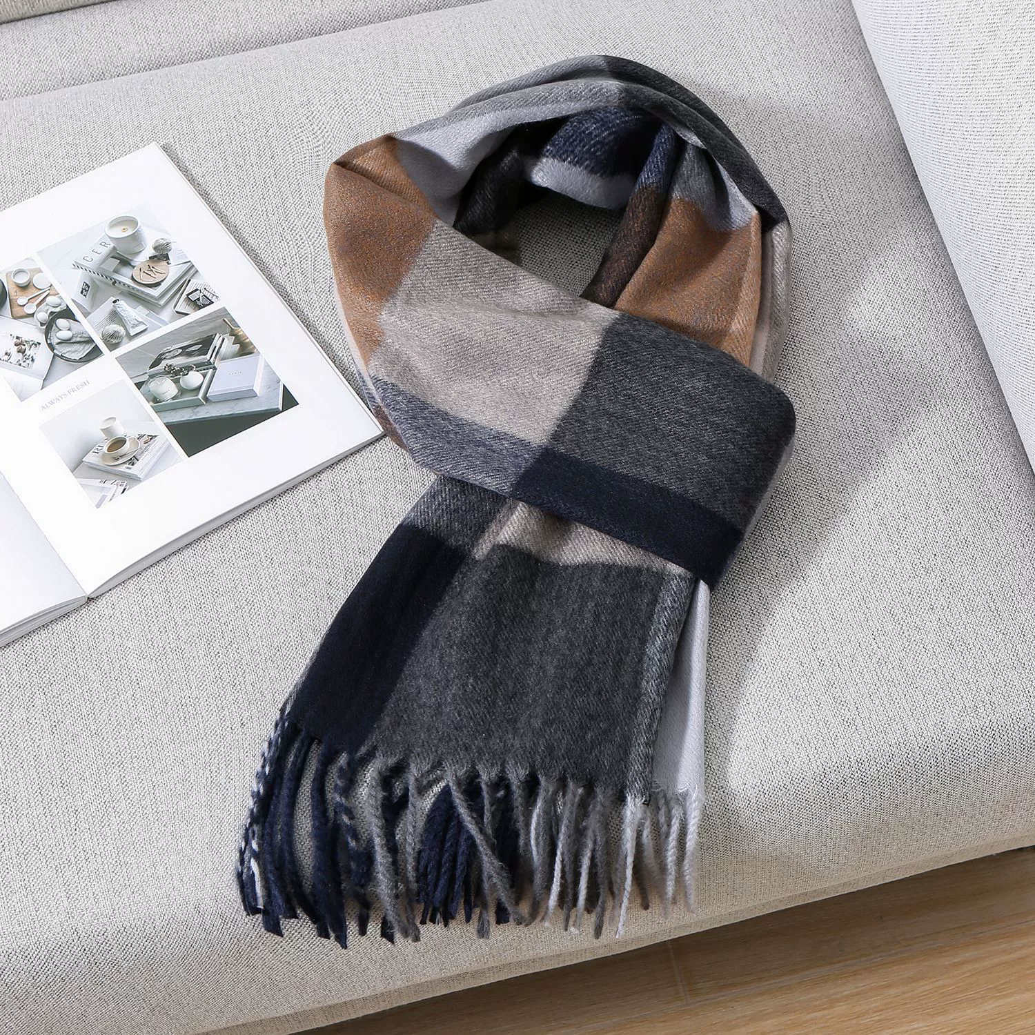 Plaid Print Fringed Scarf view 3
