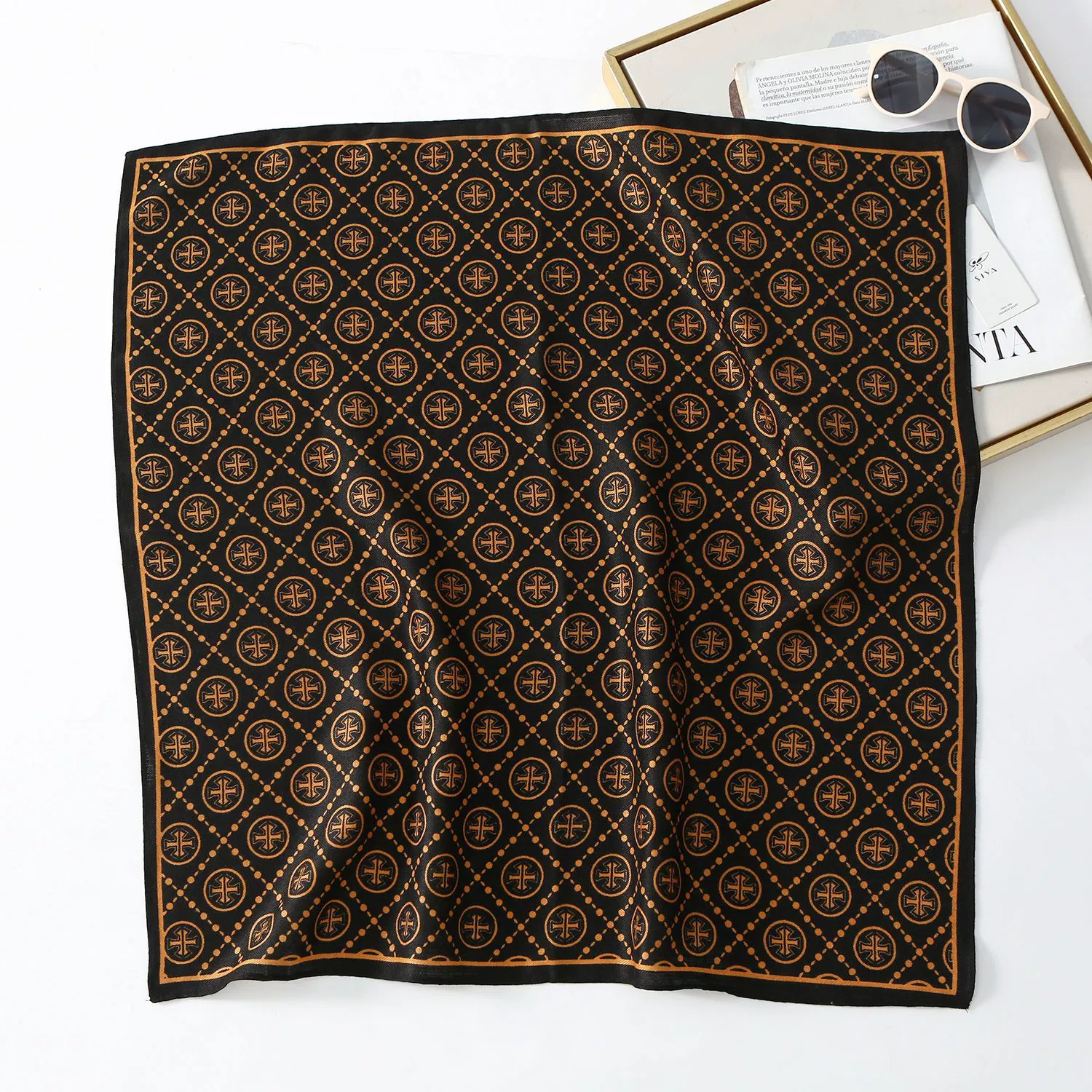 65cm Floral Print Velvet Square Scarf view 7