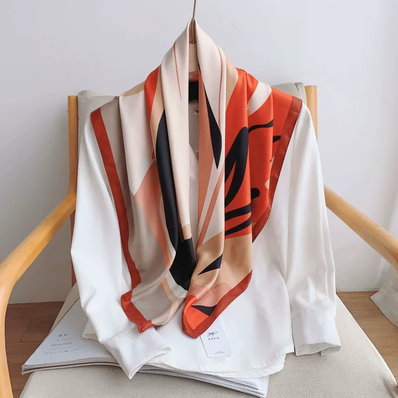 Color Block Silk-Look Square Scarf