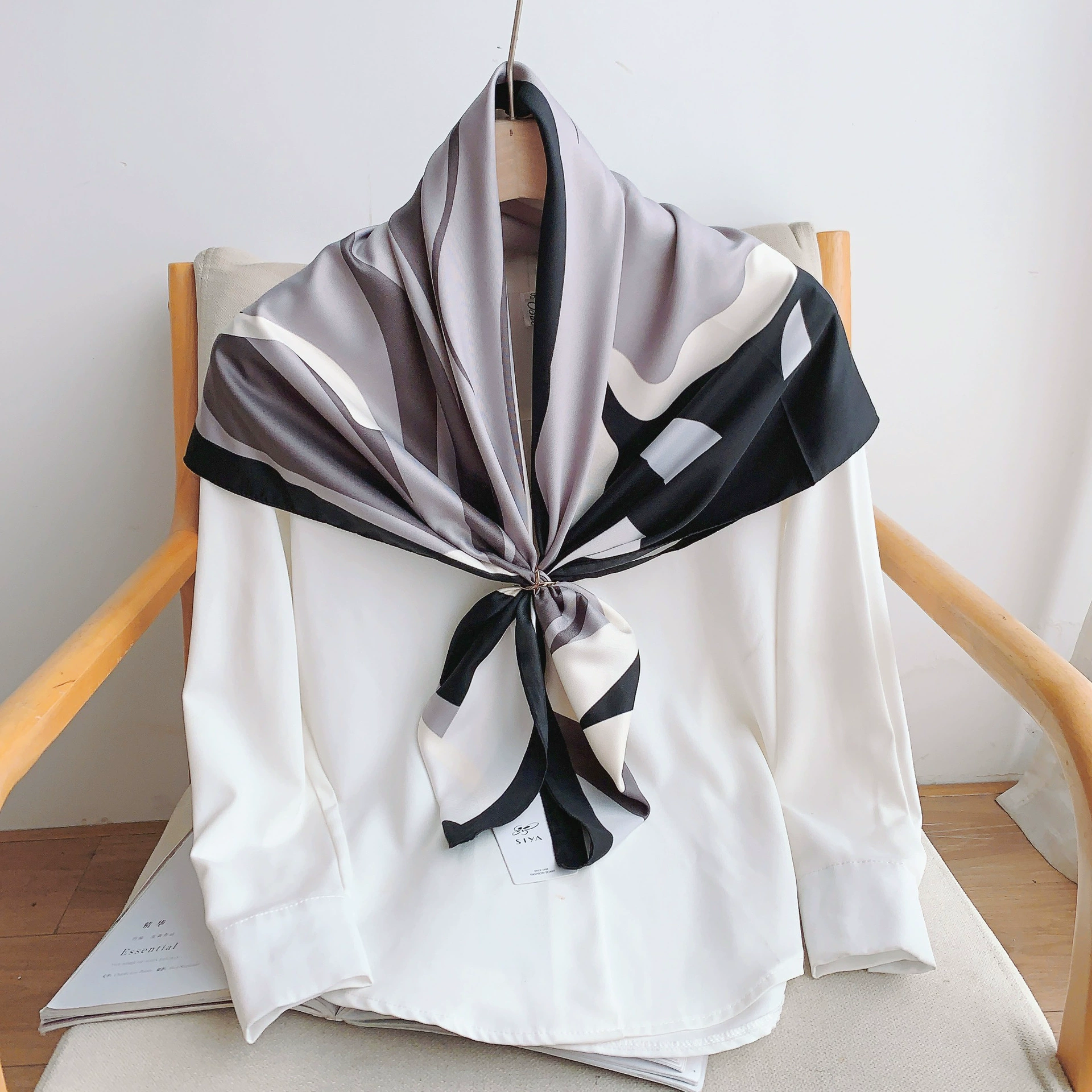 Color Block Silk-Look Square Scarf view 2
