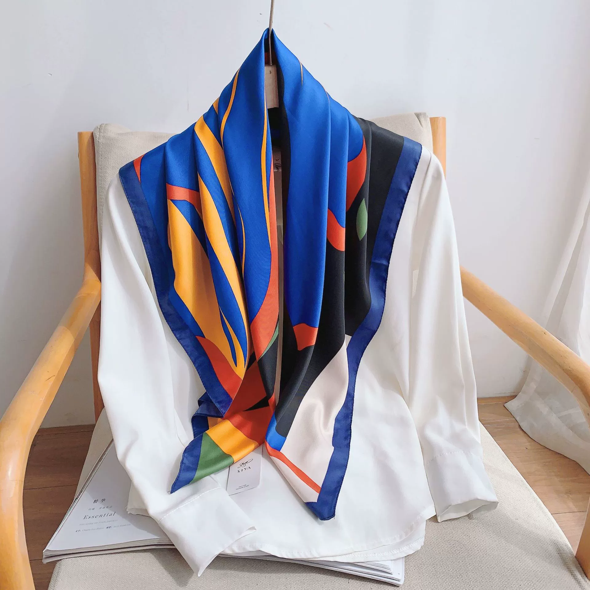 Color Block Silk-Look Square Scarf view 3