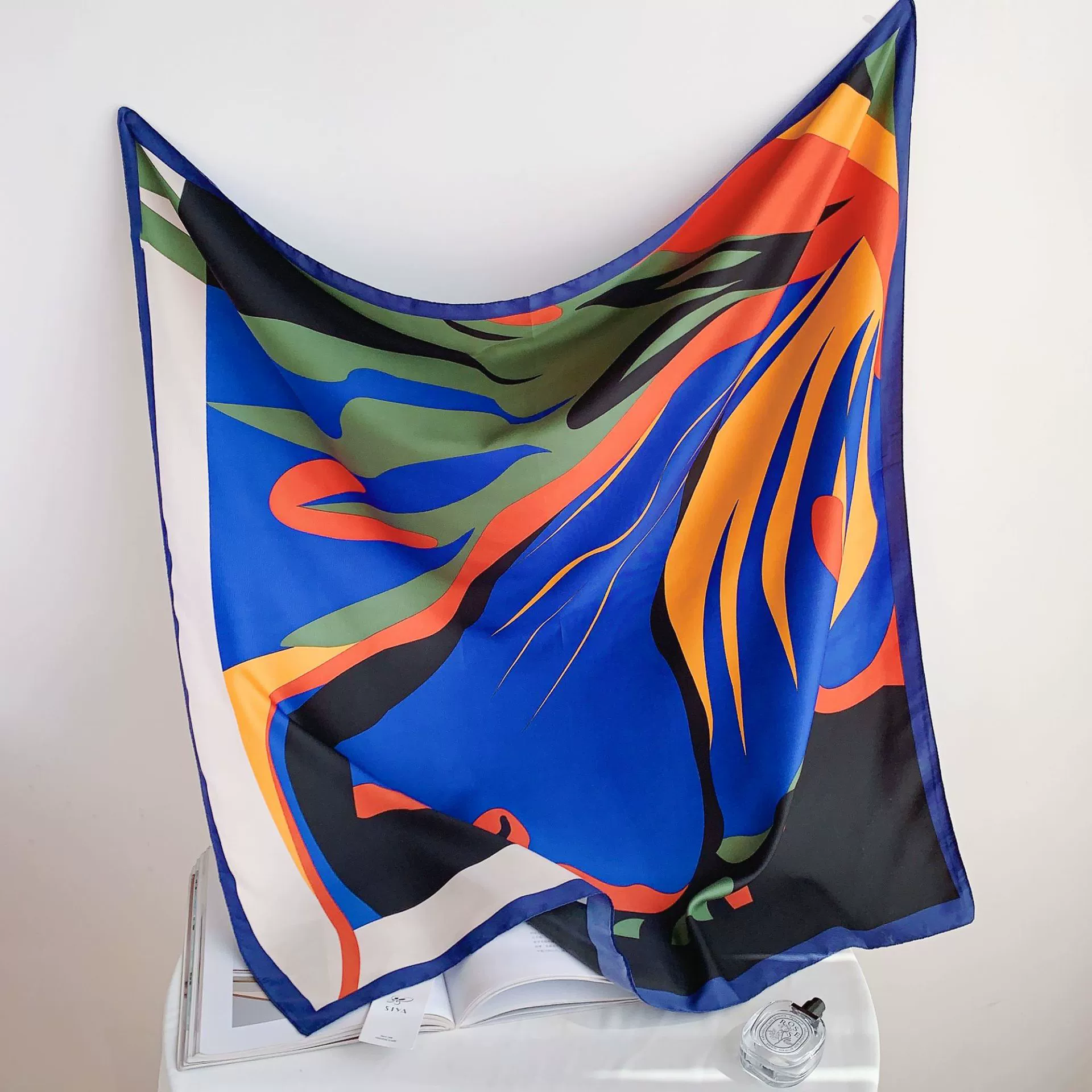 Color Block Silk-Look Square Scarf view 4