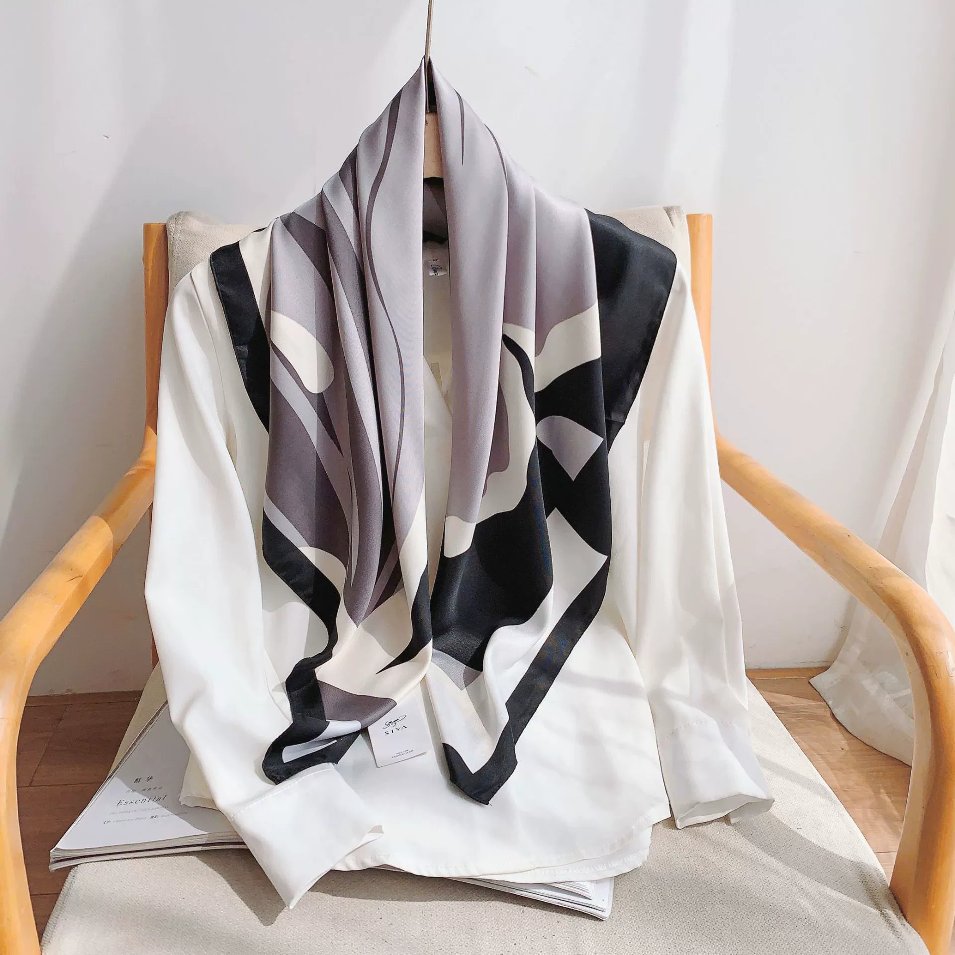Color Block Silk-Look Square Scarf view 6