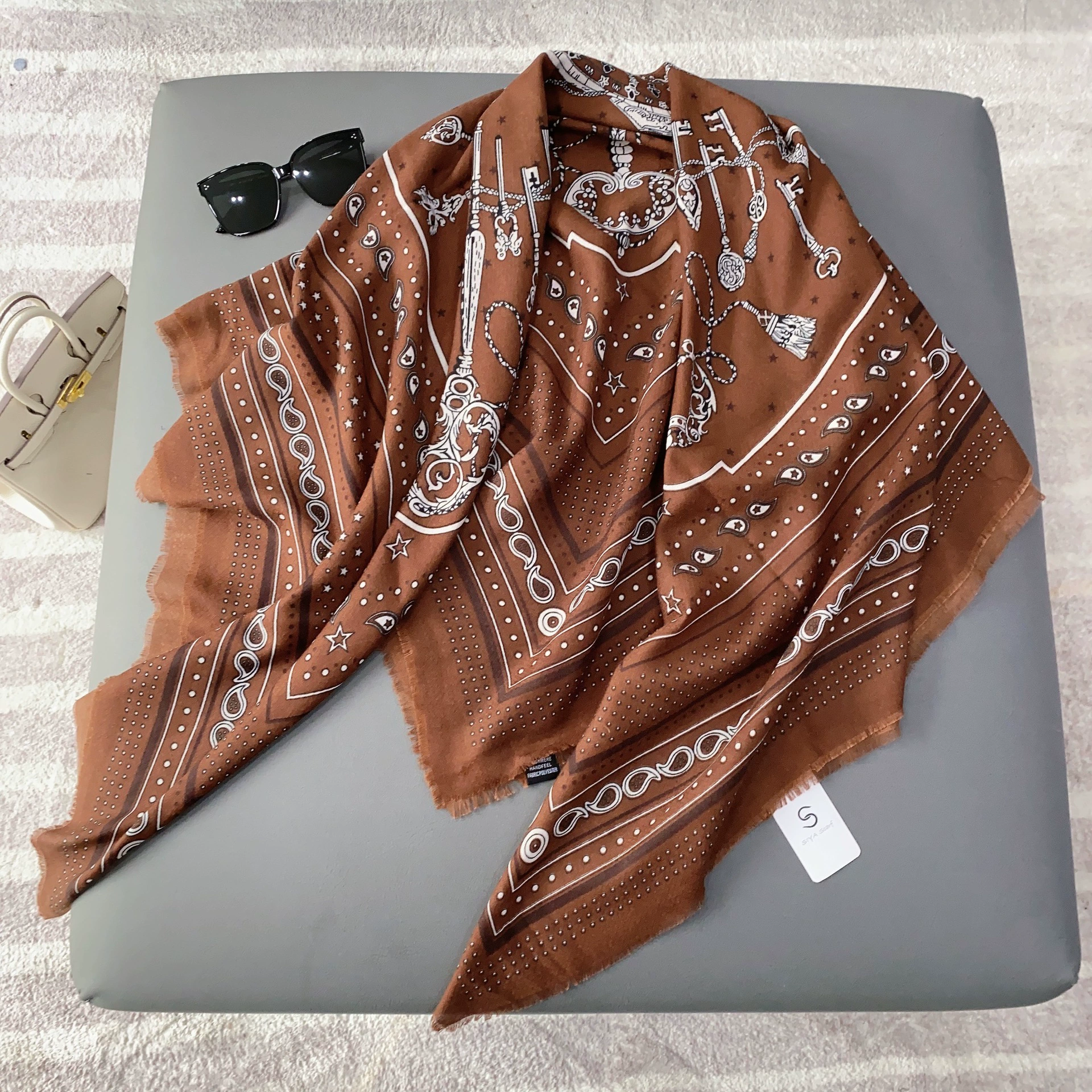Floral Print Fringed Square Scarf view 2