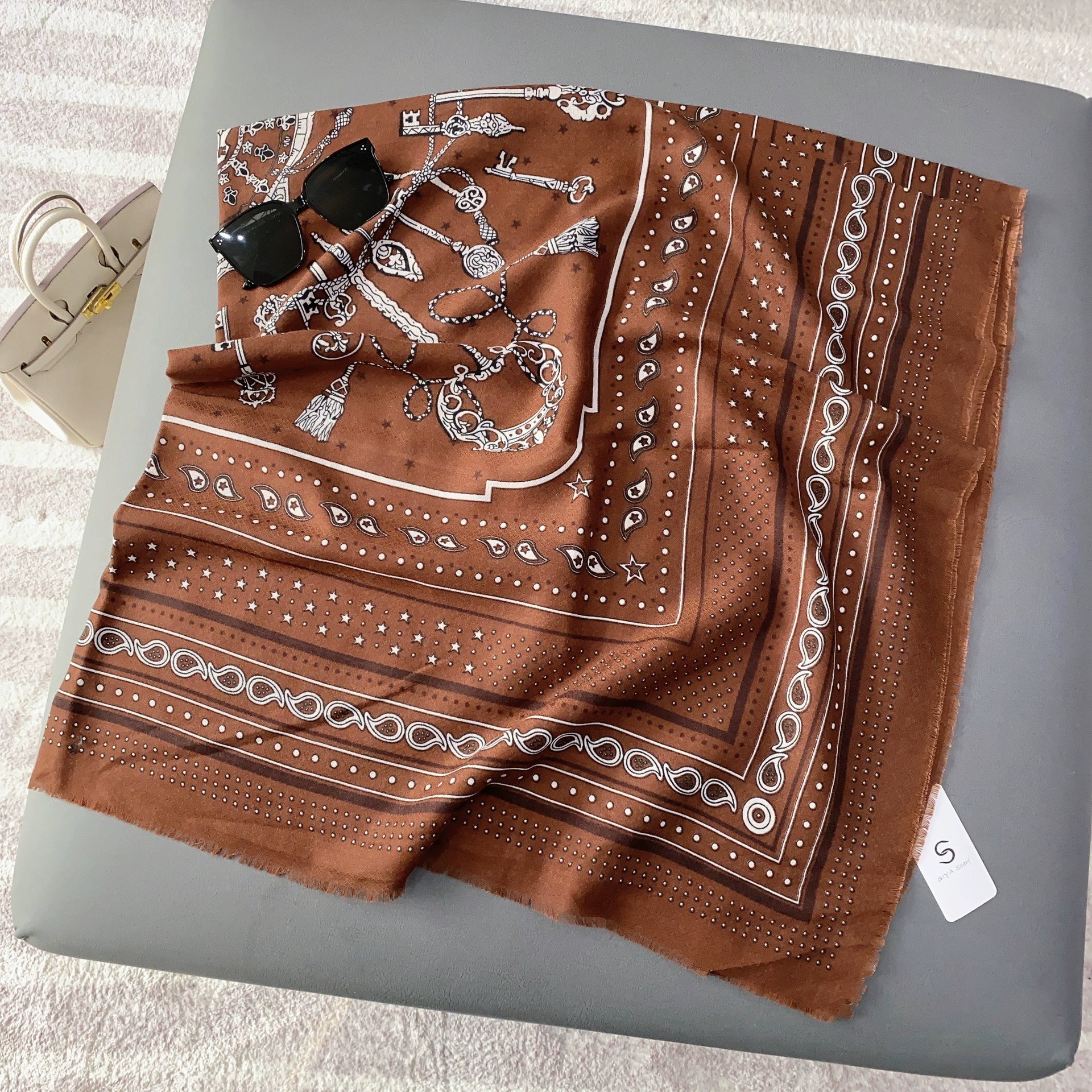 Floral Print Fringed Square Scarf view 3