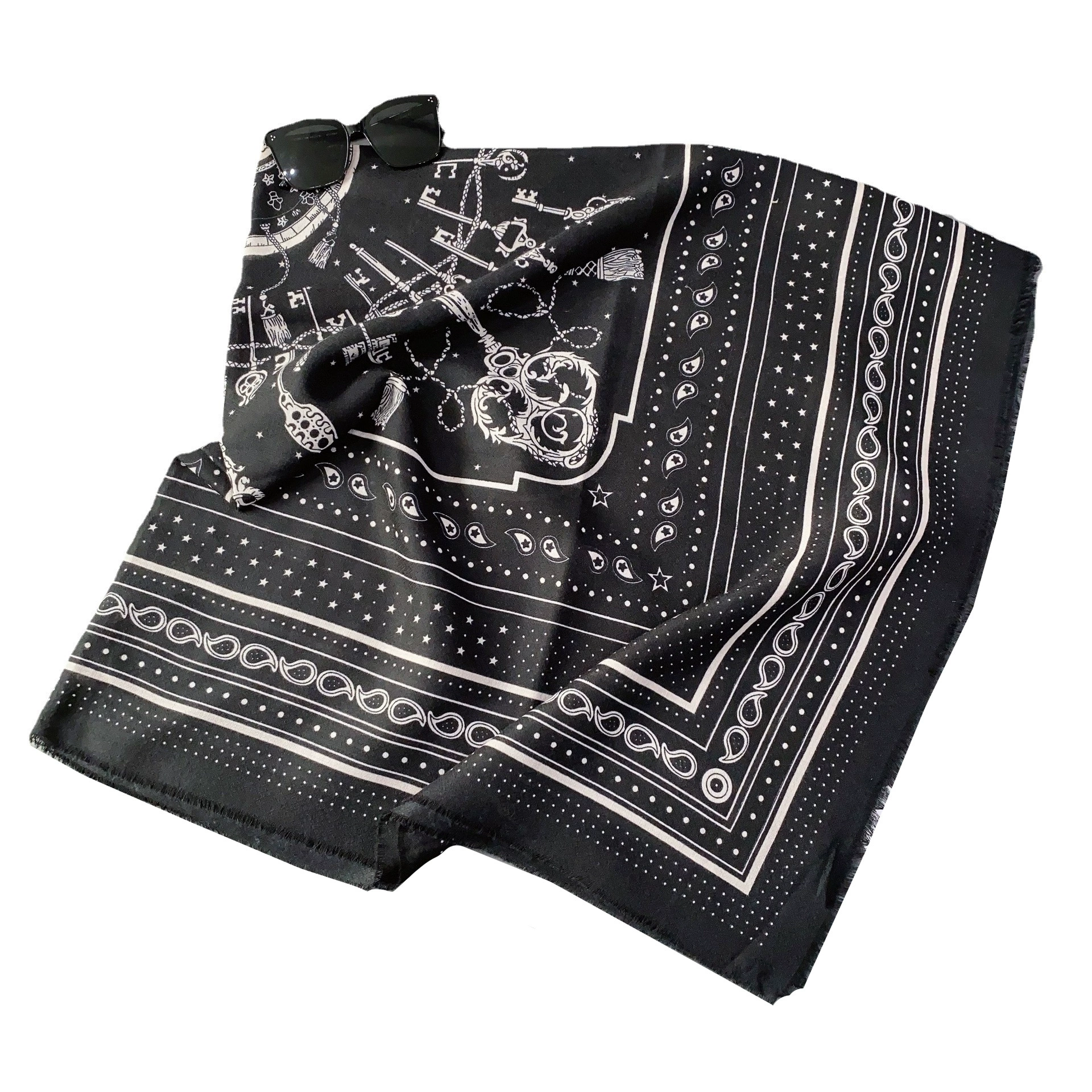Floral Print Fringed Square Scarf view 5