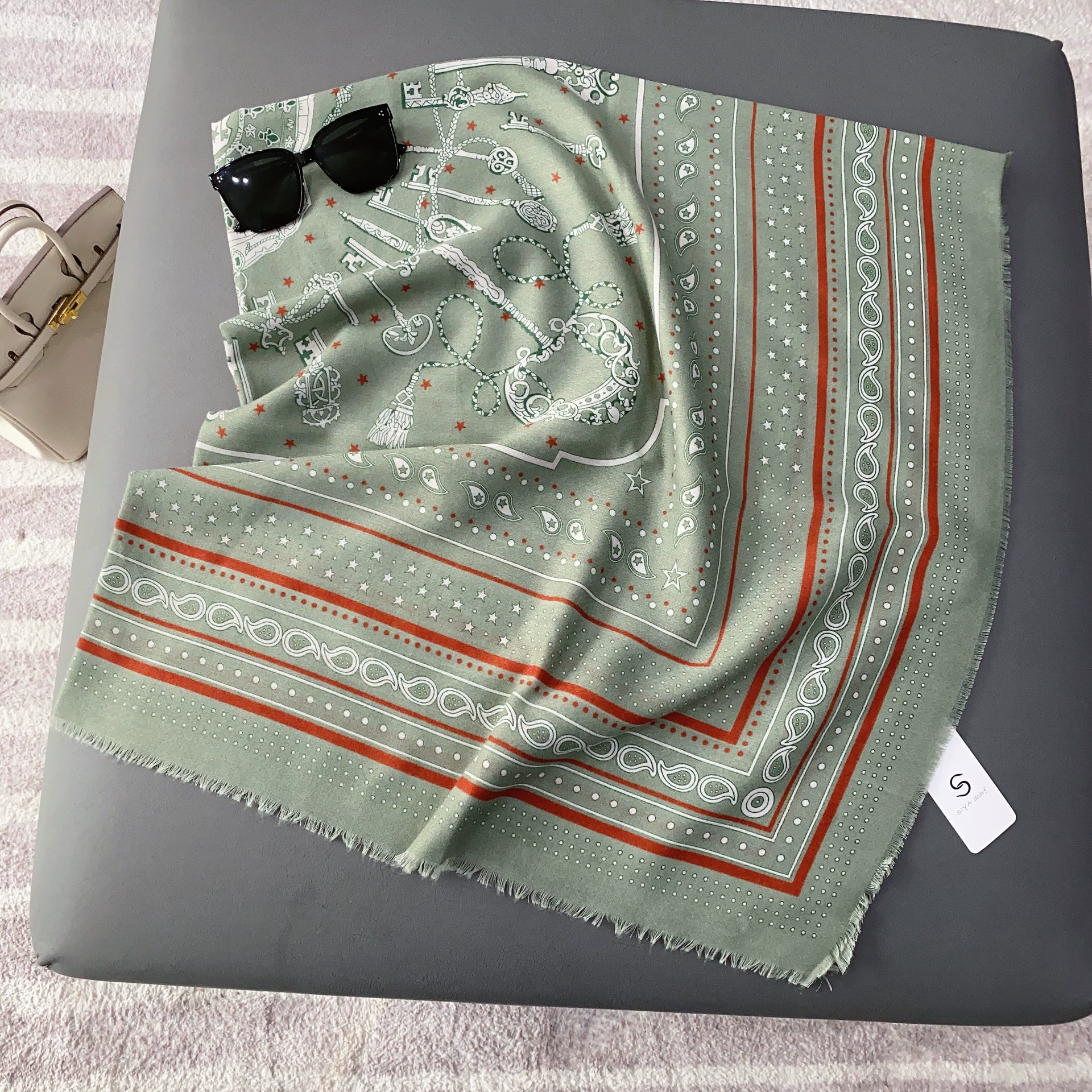 Floral Print Fringed Square Scarf view 6