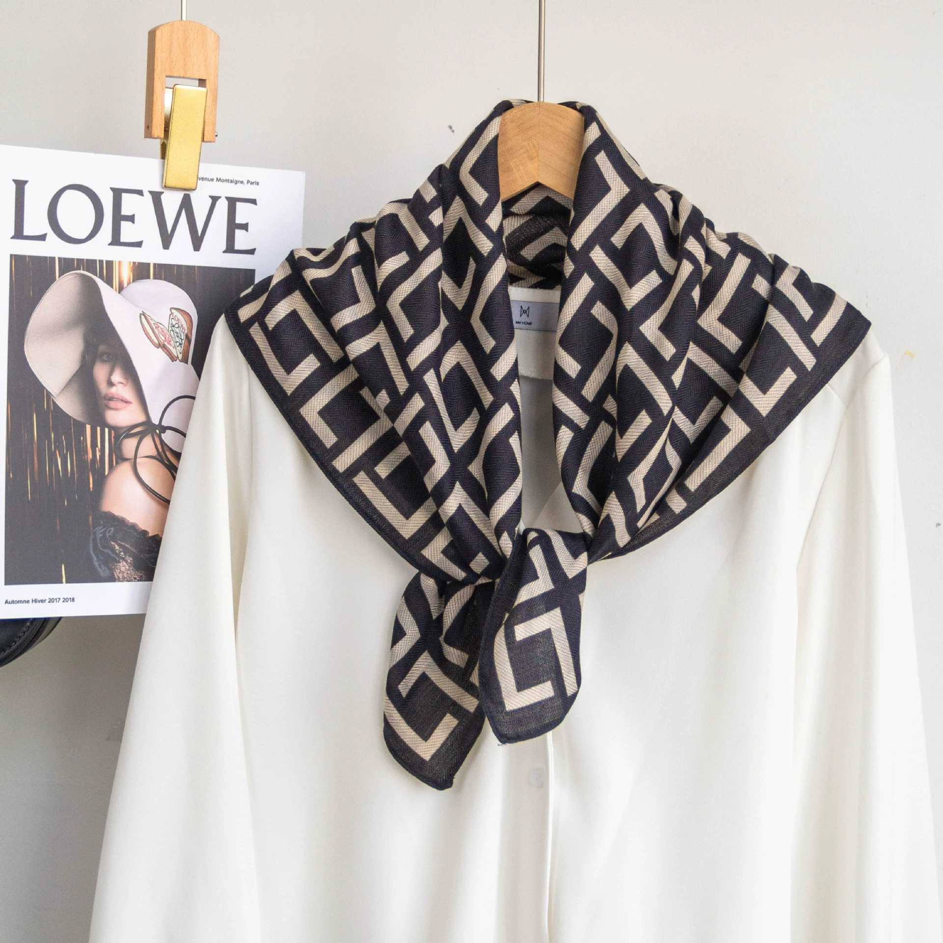 Letter Print Cotton-Linen Square Scarf view 6
