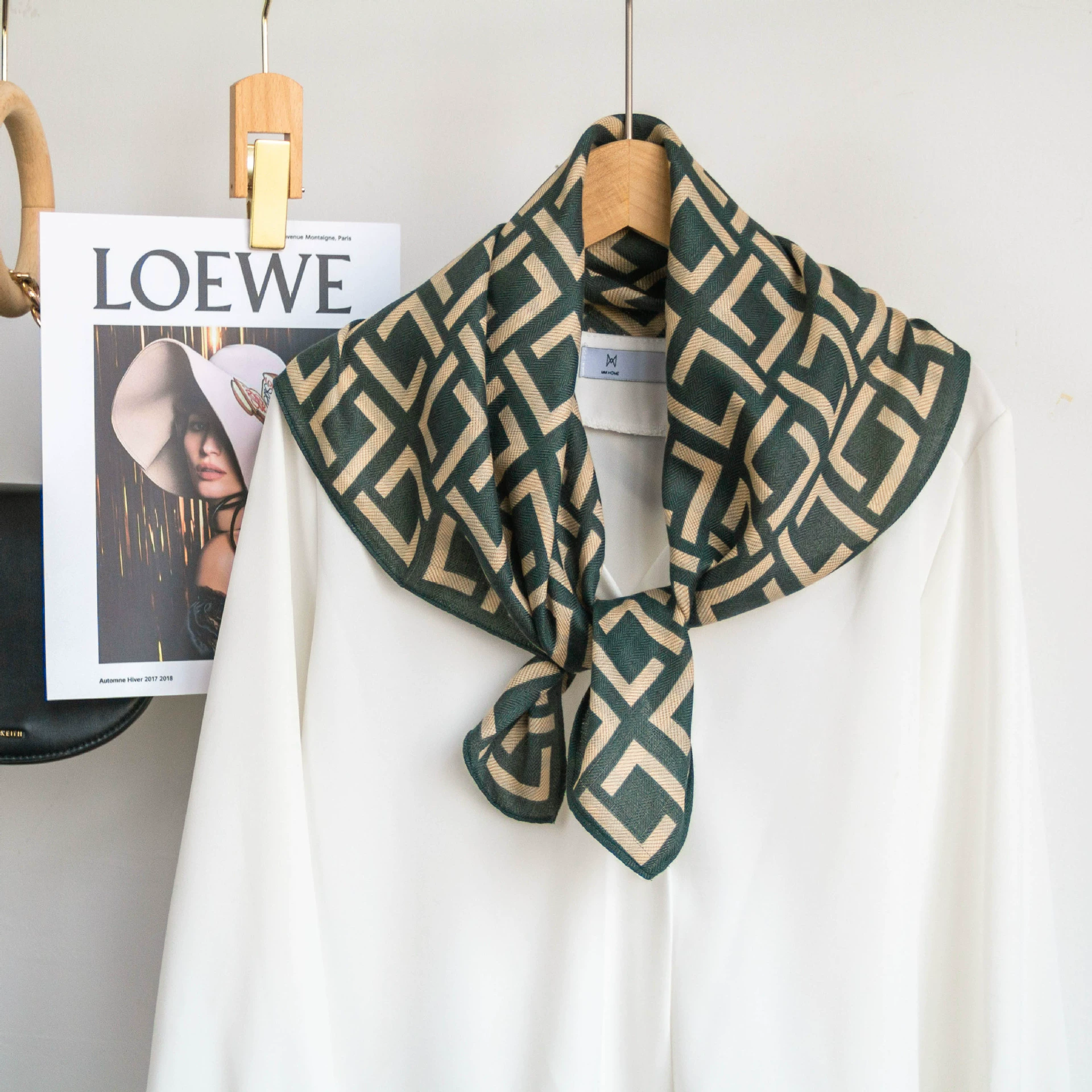 Letter Print Cotton-Linen Square Scarf view 7